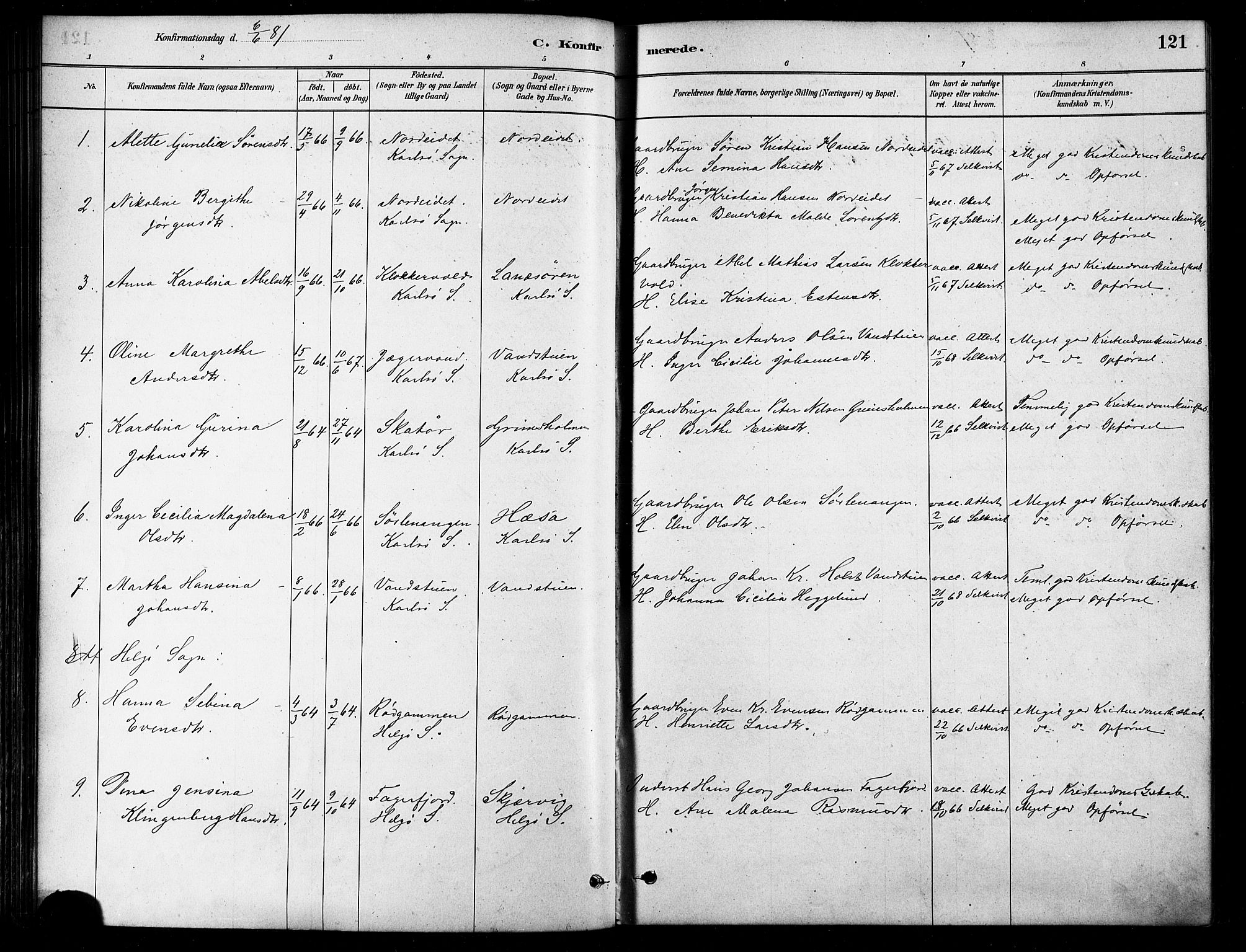 Karlsøy sokneprestembete, AV/SATØ-S-1299/H/Ha/Haa/L0006kirke: Ministerialbok nr. 6, 1879-1890, s. 121