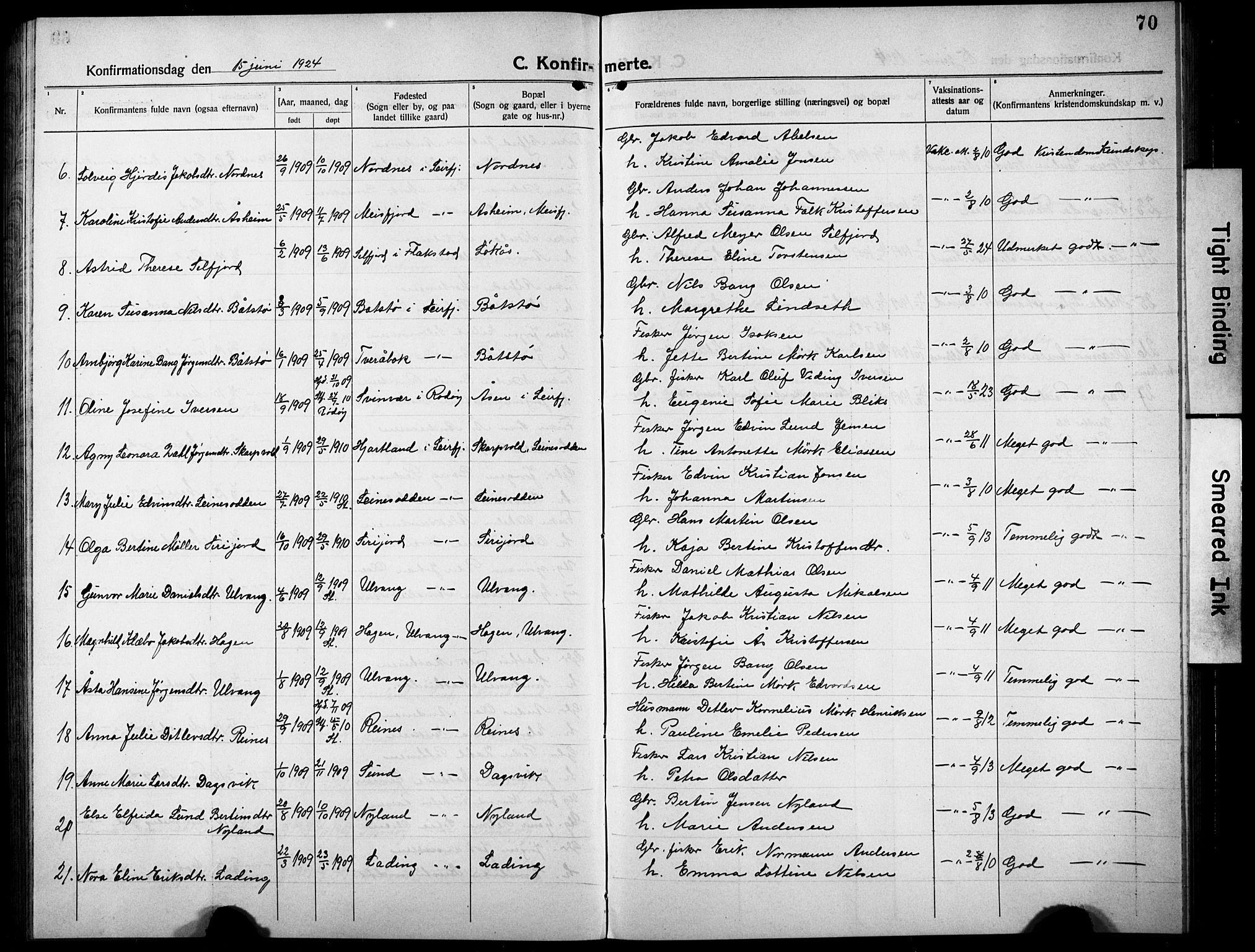 Ministerialprotokoller, klokkerbøker og fødselsregistre - Nordland, AV/SAT-A-1459/832/L0495: Klokkerbok nr. 832C02, 1920-1932, s. 70