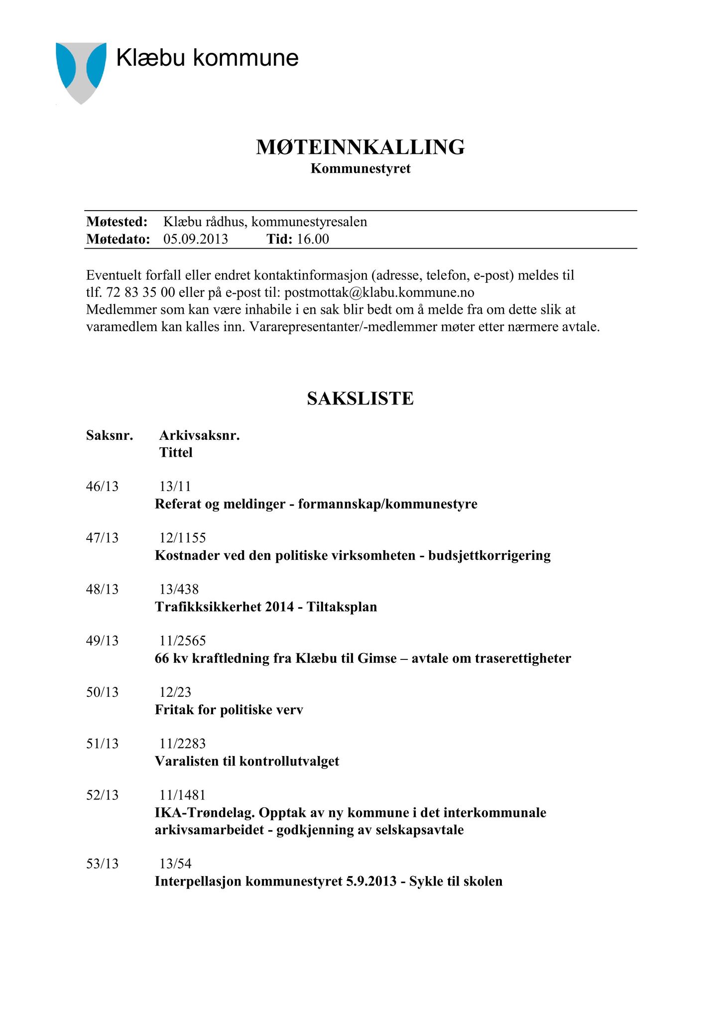 Klæbu Kommune, TRKO/KK/01-KS/L006: Kommunestyret - Møtedokumenter, 2013, s. 990