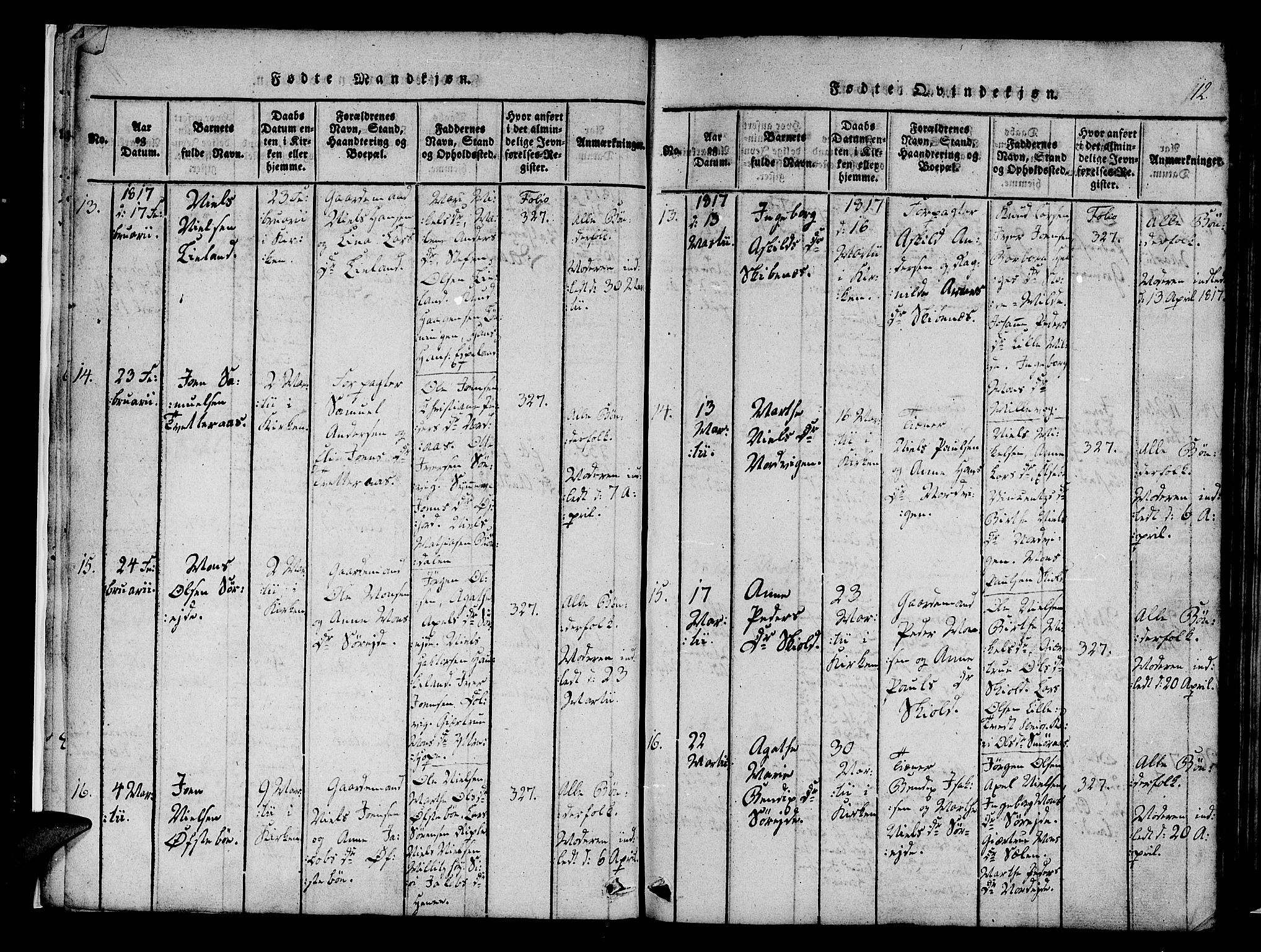 Fana Sokneprestembete, AV/SAB-A-75101/H/Haa/Haaa/L0007: Ministerialbok nr. A 7, 1816-1828, s. 12