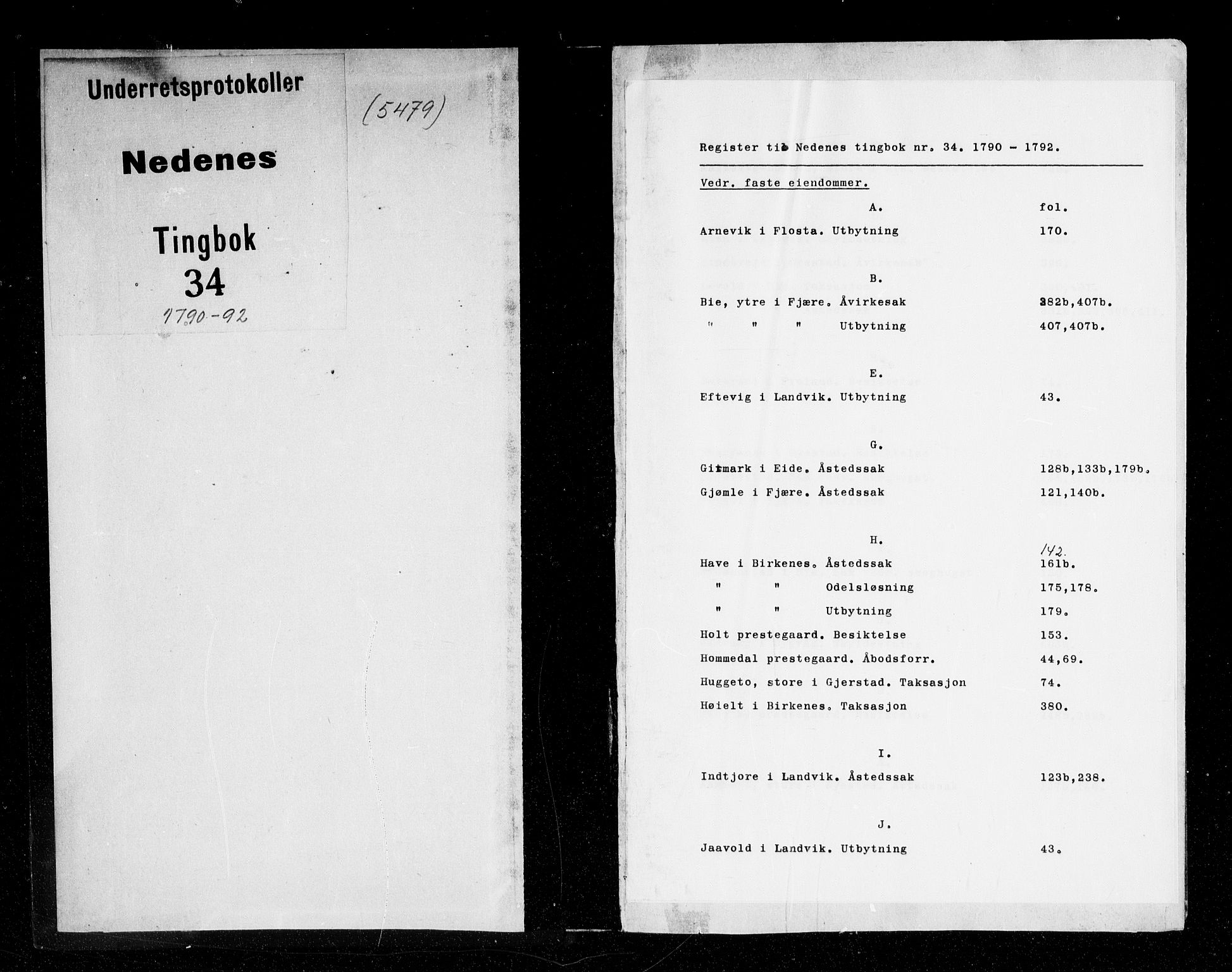 Nedenes sorenskriveri før 1824, AV/SAK-1221-0007/F/Fa/L0039: Tingbok med register nr 34, 1790-1792