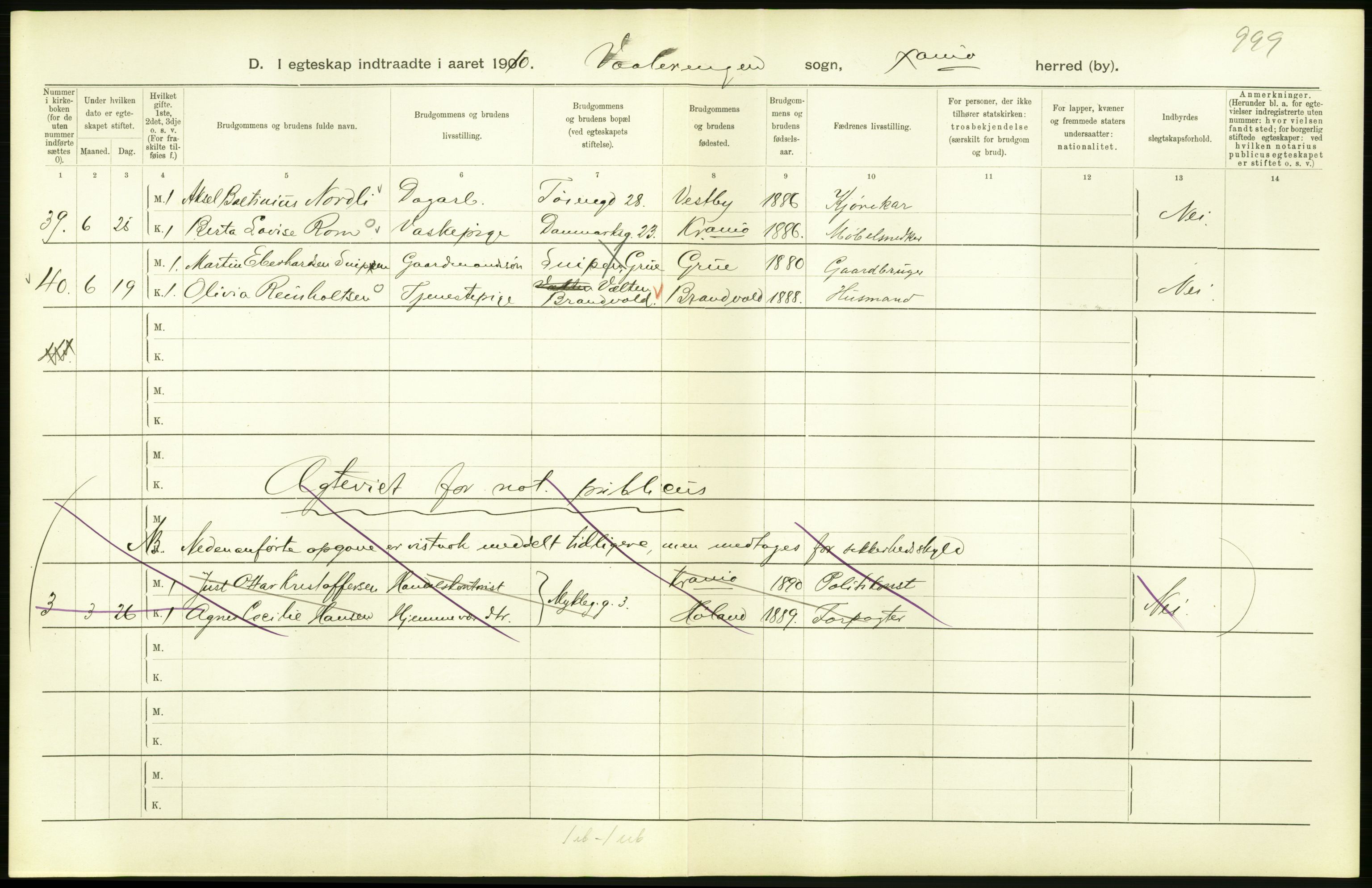 Statistisk sentralbyrå, Sosiodemografiske emner, Befolkning, AV/RA-S-2228/D/Df/Dfa/Dfah/L0009: Kristiania: Gifte og dødfødte., 1910, s. 40