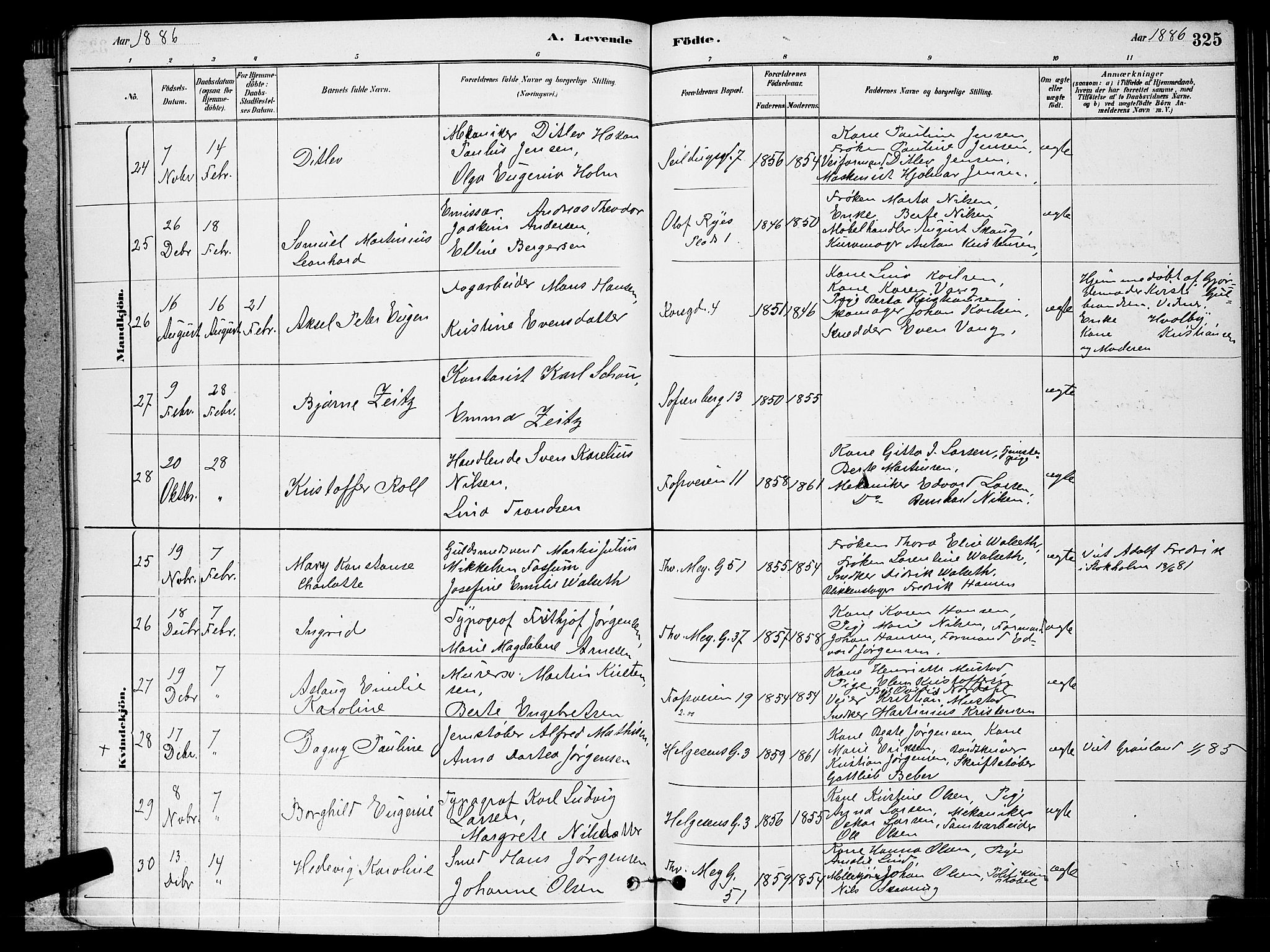 Paulus prestekontor Kirkebøker, AV/SAO-A-10871/G/Ga/L0002: Klokkerbok nr. 2, 1879-1887, s. 325