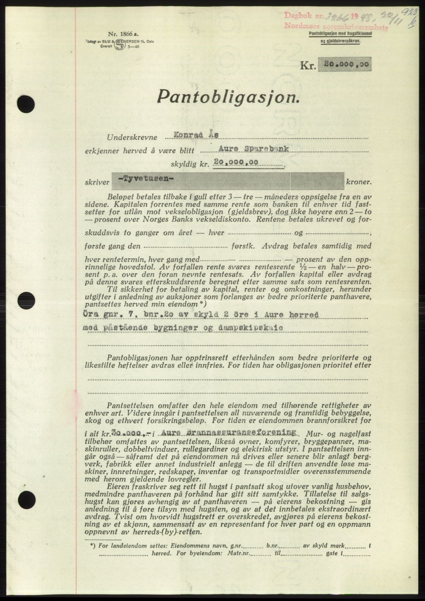 Nordmøre sorenskriveri, SAT/A-4132/1/2/2Ca: Pantebok nr. B100, 1948-1949, Dagboknr: 3266/1948