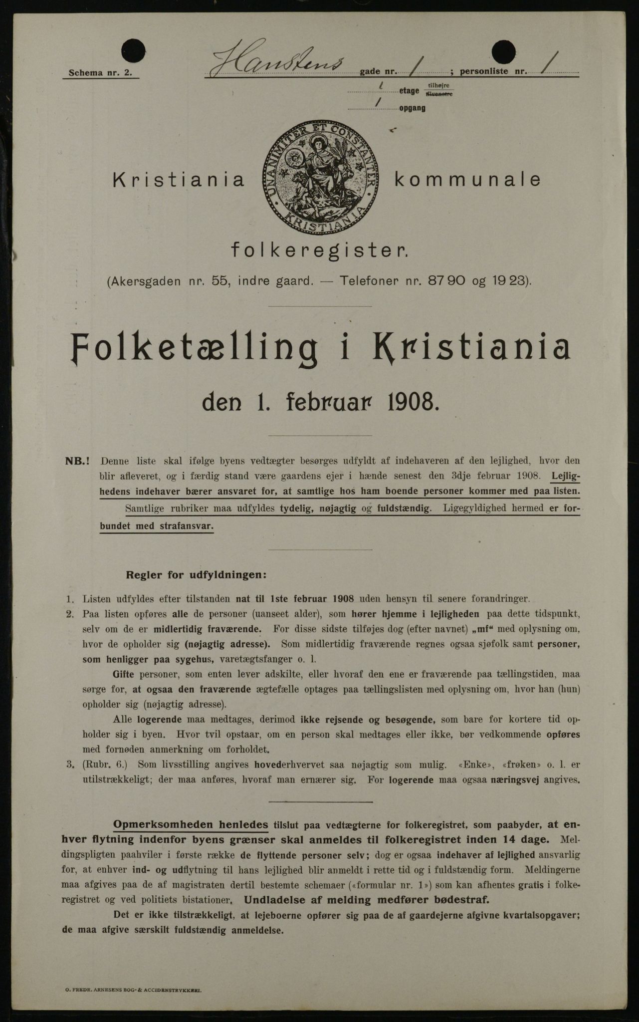 OBA, Kommunal folketelling 1.2.1908 for Kristiania kjøpstad, 1908, s. 31330