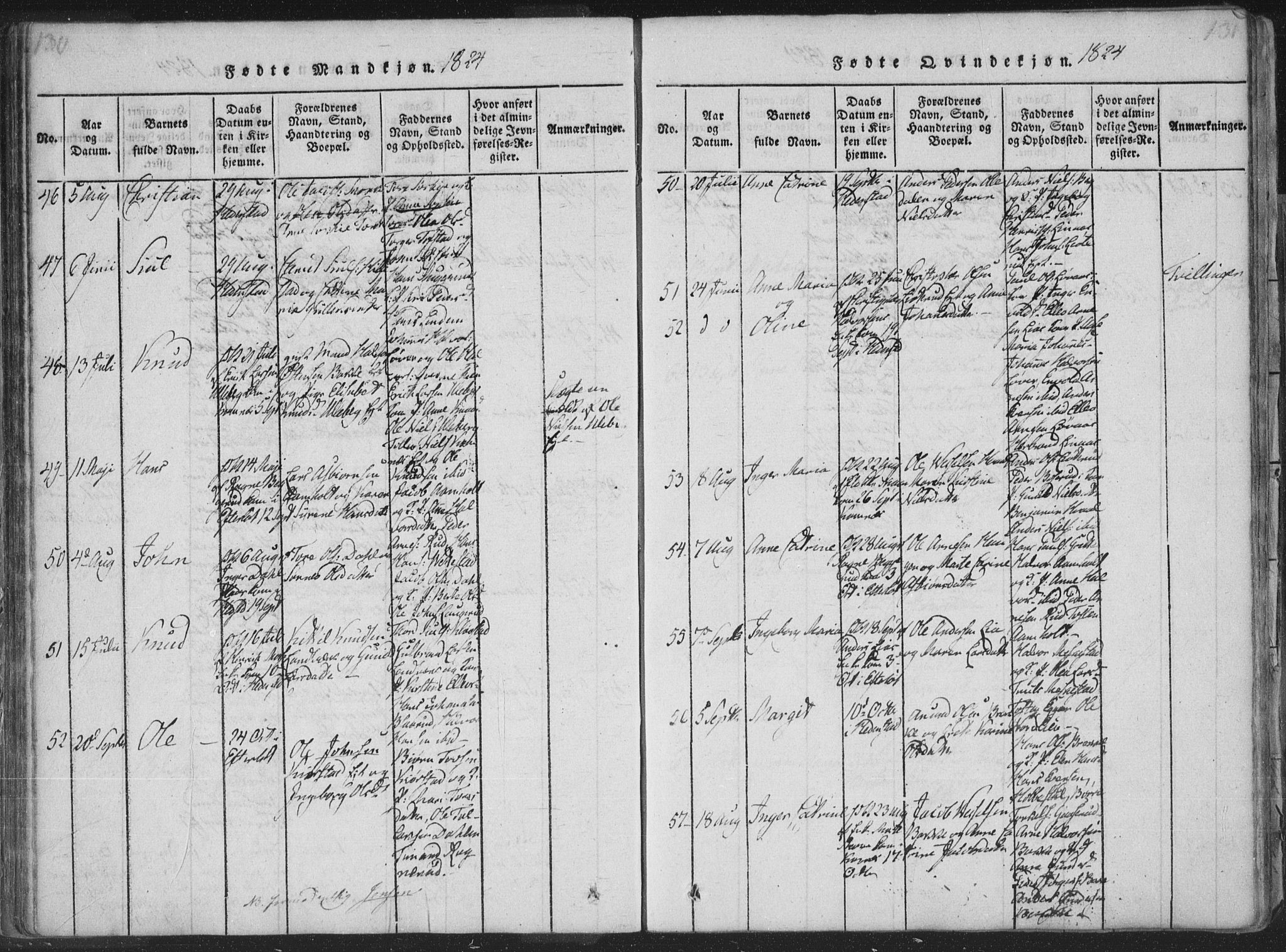 Sandsvær kirkebøker, AV/SAKO-A-244/F/Fa/L0004: Ministerialbok nr. I 4, 1817-1839, s. 130-131