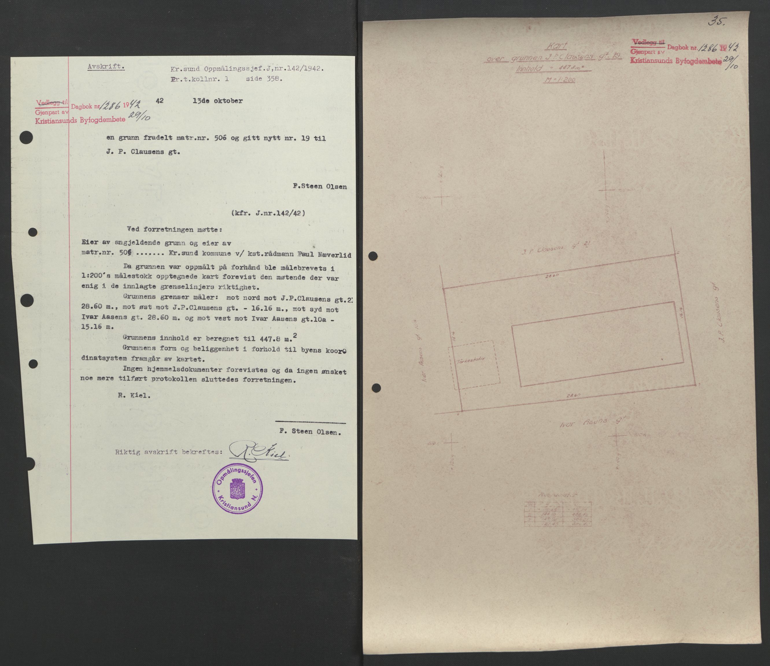 Kristiansund byfogd, AV/SAT-A-4587/A/27: Pantebok nr. 37, 1942-1945, Dagboknr: 1286/1942