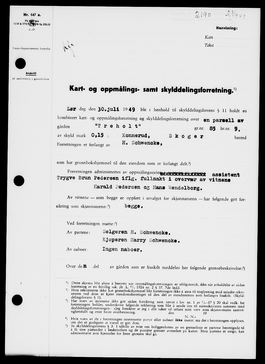 Holmestrand sorenskriveri, SAKO/A-67/G/Ga/Gaa/L0067: Pantebok nr. A-67, 1949-1949, Dagboknr: 2190/1949