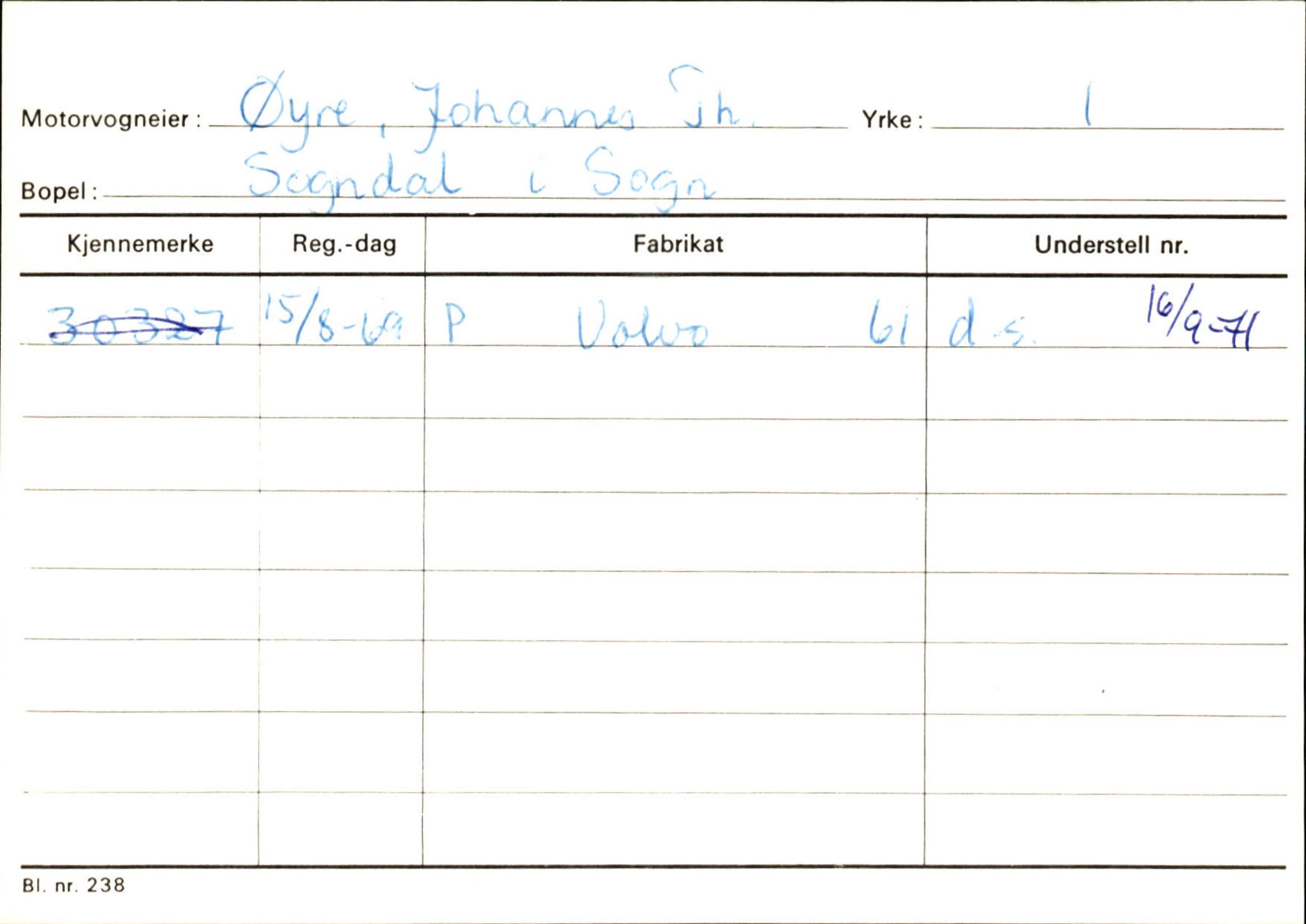 Statens vegvesen, Sogn og Fjordane vegkontor, SAB/A-5301/4/F/L0125: Eigarregister Sogndal V-Å. Aurland A-Å. Fjaler A-N, 1945-1975, s. 300