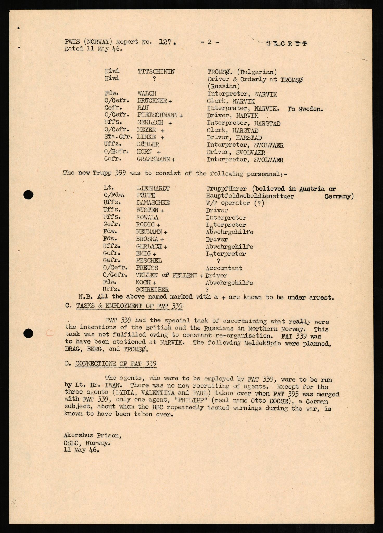 Forsvaret, Forsvarets overkommando II, AV/RA-RAFA-3915/D/Db/L0002: CI Questionaires. Tyske okkupasjonsstyrker i Norge. Tyskere., 1945-1946, s. 50