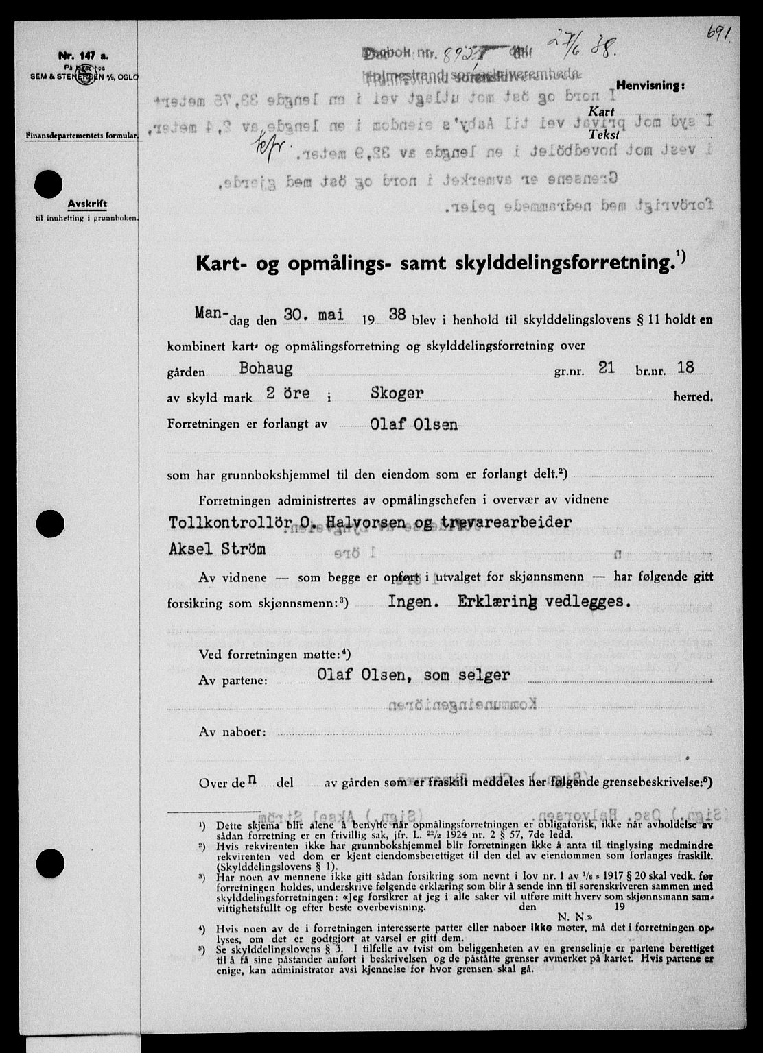 Holmestrand sorenskriveri, SAKO/A-67/G/Ga/Gaa/L0049: Pantebok nr. A-49, 1937-1938, Dagboknr: 895/1938