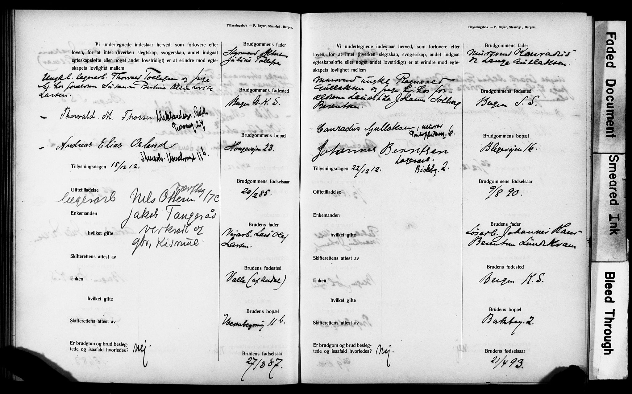 Mariakirken Sokneprestembete, SAB/A-76901: Forlovererklæringer nr. II.5.3, 1909-1917, s. 81