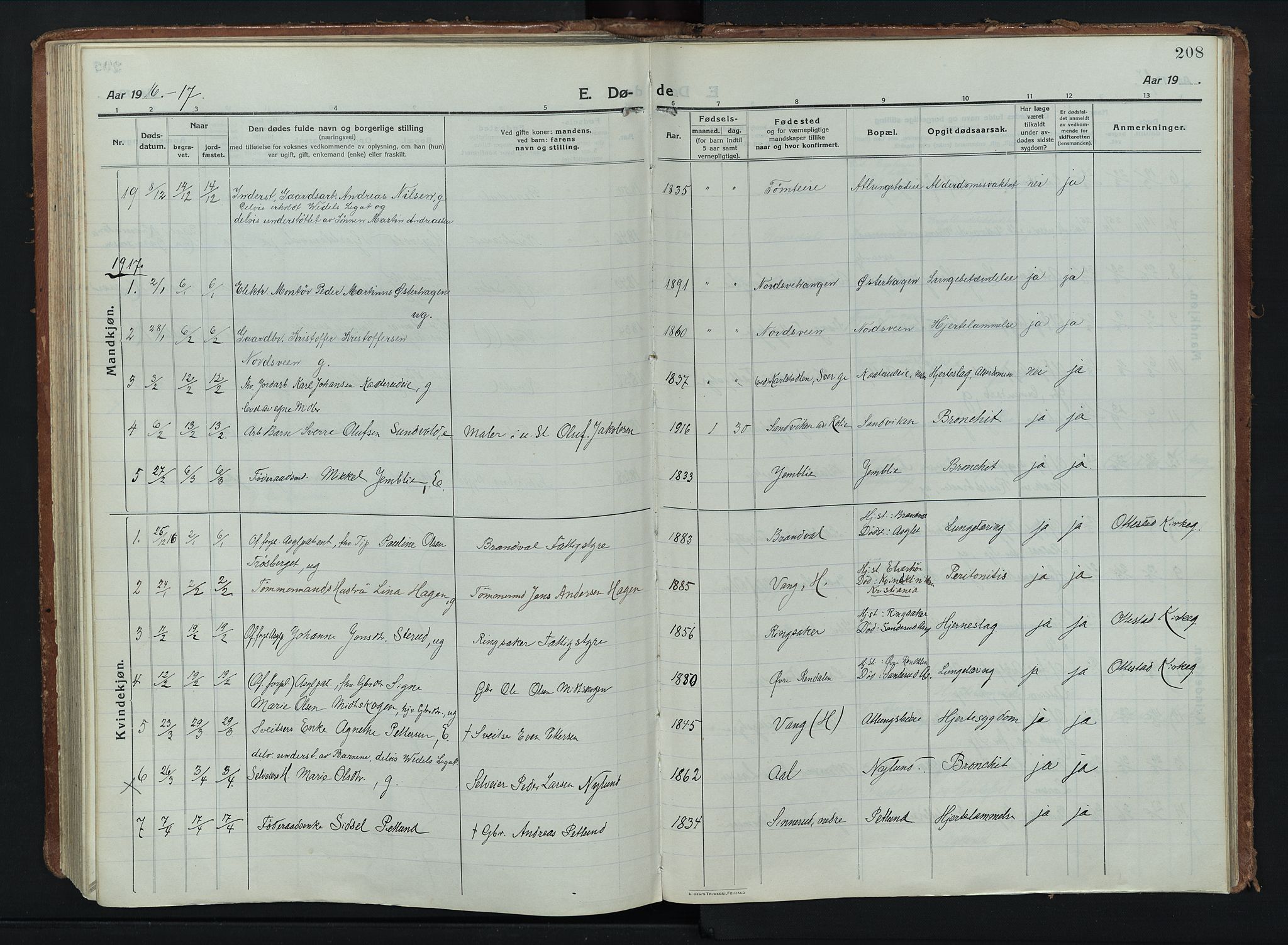 Stange prestekontor, AV/SAH-PREST-002/K/L0028: Ministerialbok nr. 28, 1913-1932, s. 208