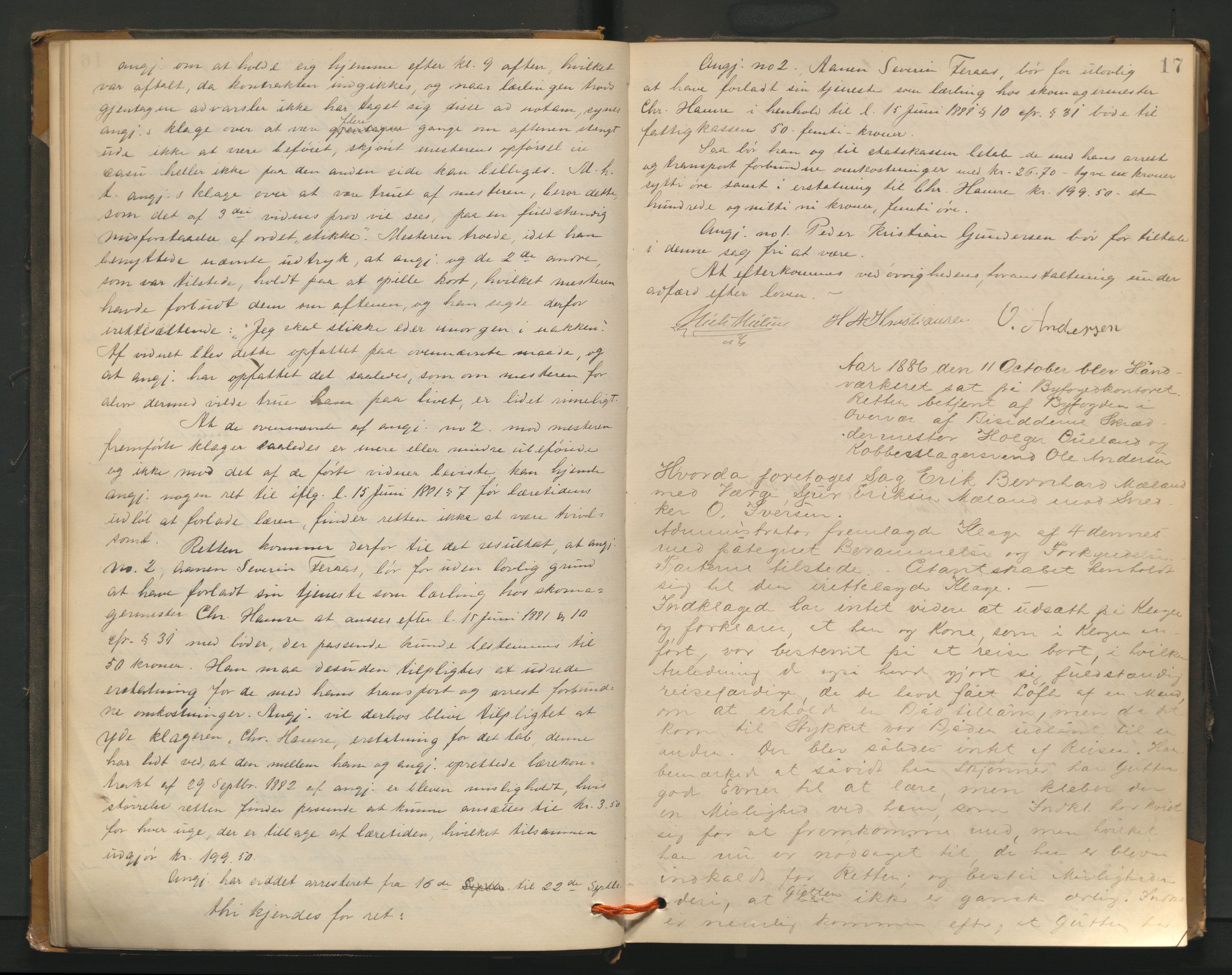 Haugesund tingrett, AV/SAST-A-101415/01/V/VB/VBd/L0001: Ekstrarettsprotokoll, 1883, s. 17