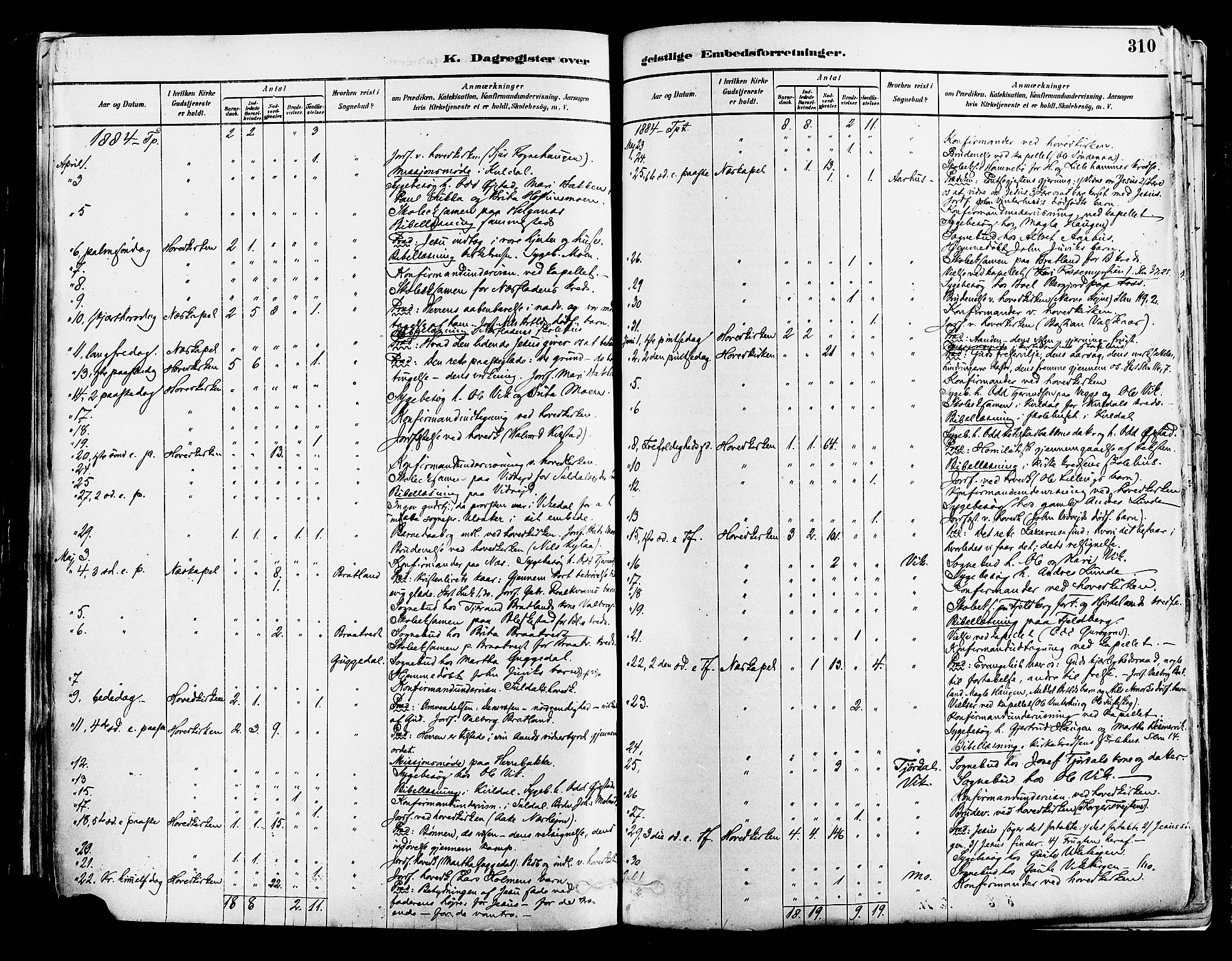 Suldal sokneprestkontor, AV/SAST-A-101845/01/IV/L0011: Ministerialbok nr. A 11, 1878-1900, s. 310