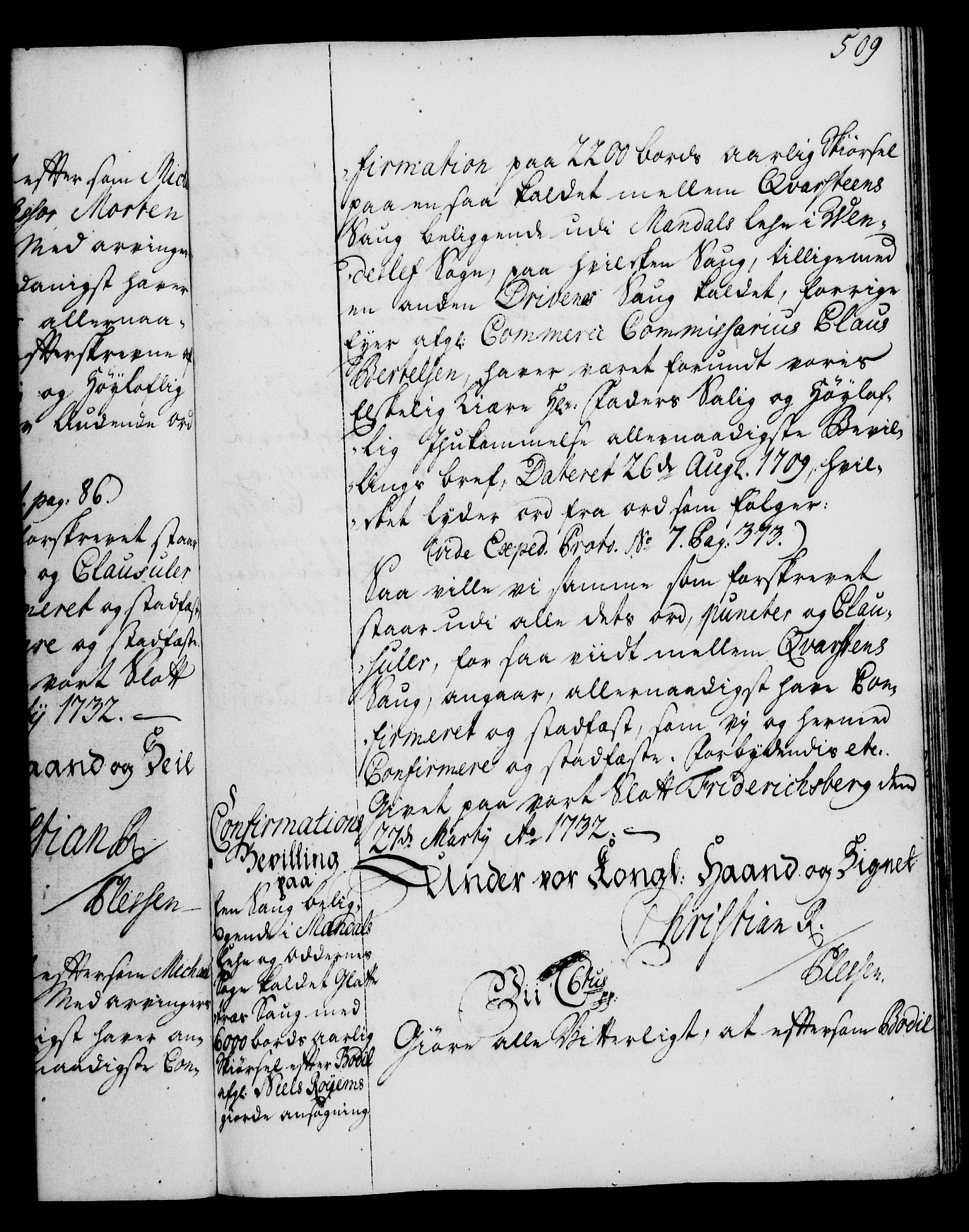 Rentekammeret, Kammerkanselliet, RA/EA-3111/G/Gg/Gga/L0003: Norsk ekspedisjonsprotokoll med register (merket RK 53.3), 1727-1734, s. 509