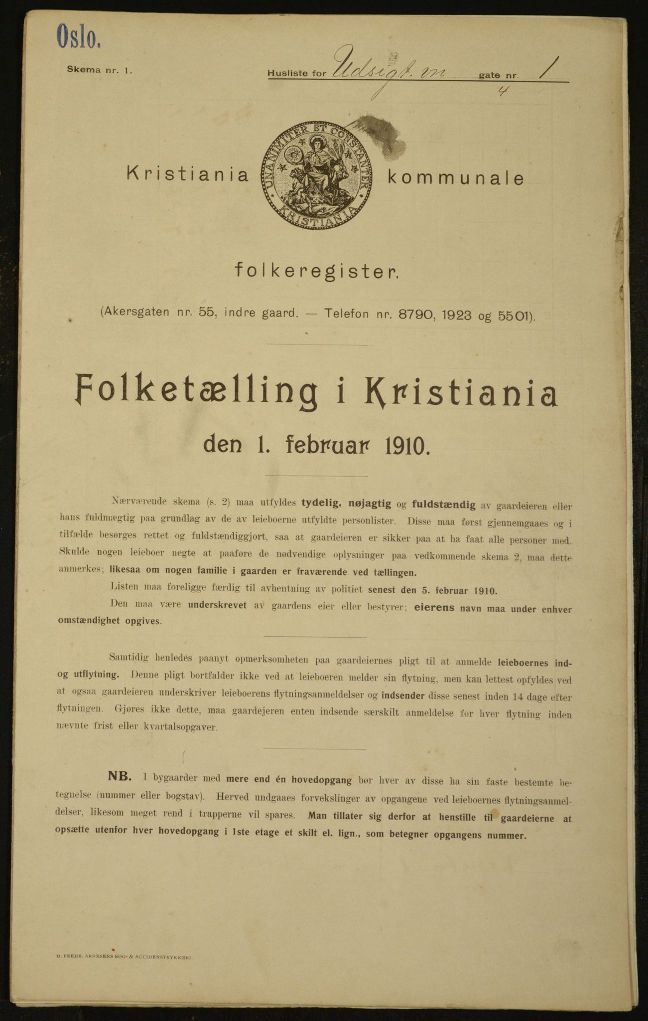 OBA, Kommunal folketelling 1.2.1910 for Kristiania, 1910, s. 115005