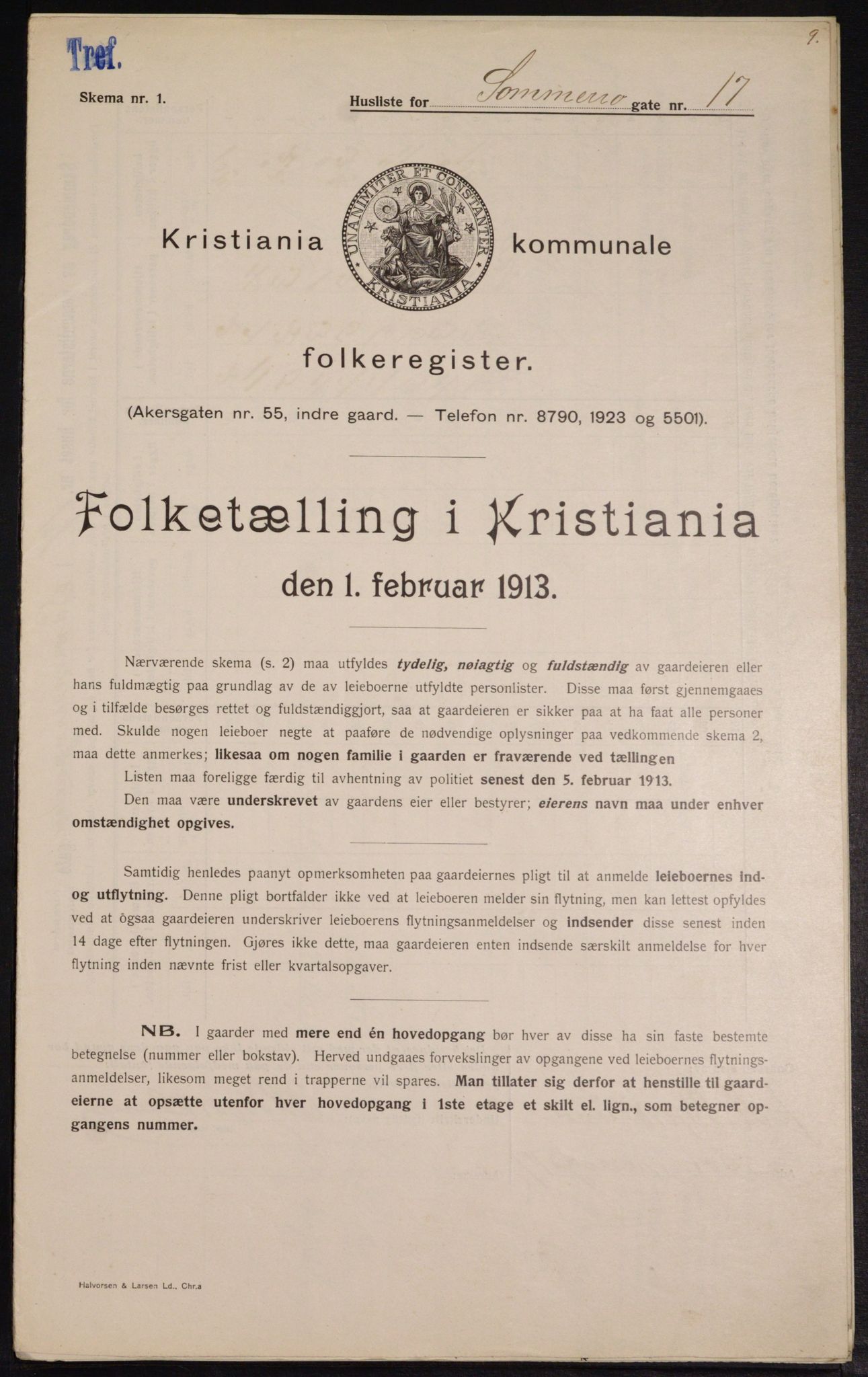 OBA, Kommunal folketelling 1.2.1913 for Kristiania, 1913, s. 99756