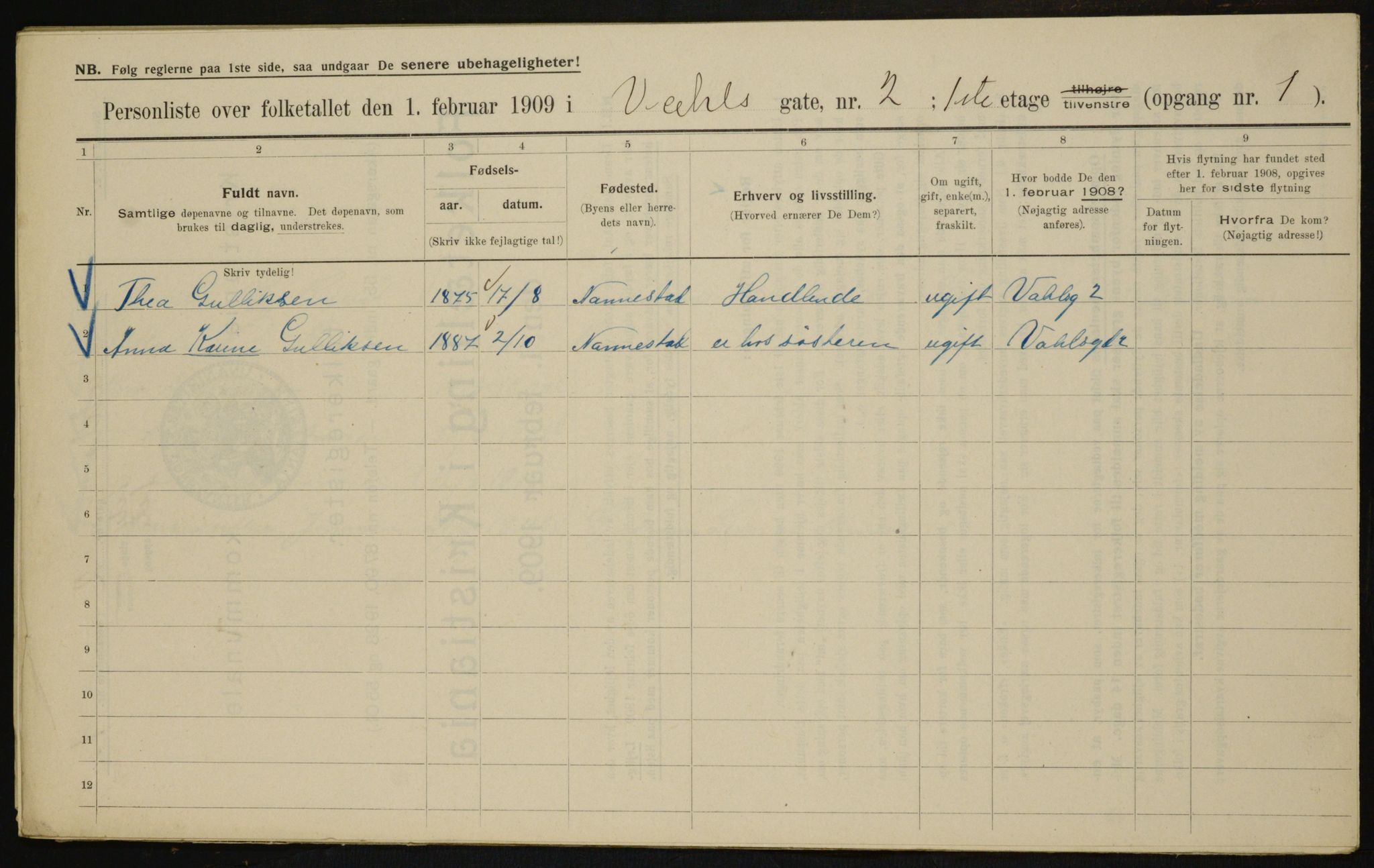 OBA, Kommunal folketelling 1.2.1909 for Kristiania kjøpstad, 1909, s. 110213