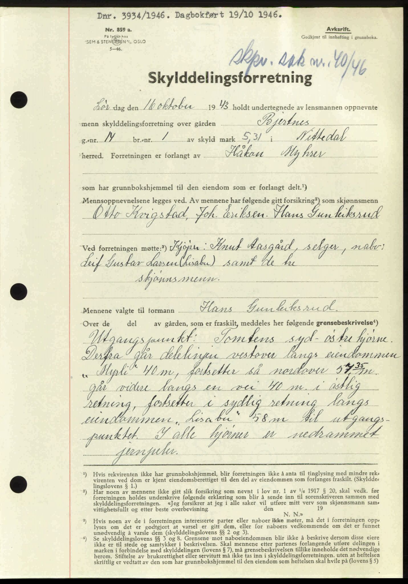 Nedre Romerike sorenskriveri, AV/SAO-A-10469/G/Gb/Gbd/L0017: Pantebok nr. 17, 1946-1946, Dagboknr: 3934/1946