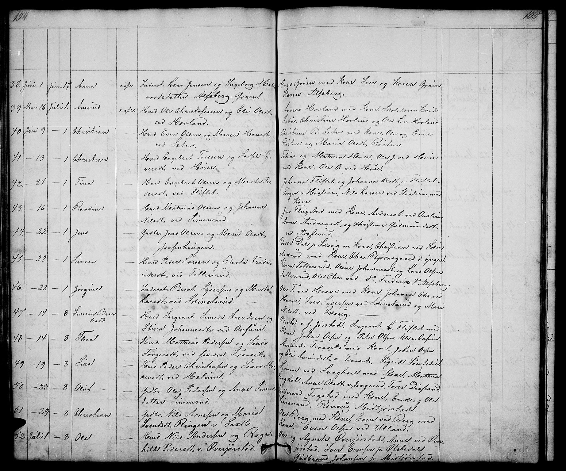 Fåberg prestekontor, AV/SAH-PREST-086/H/Ha/Hab/L0005: Klokkerbok nr. 5, 1837-1864, s. 154-155