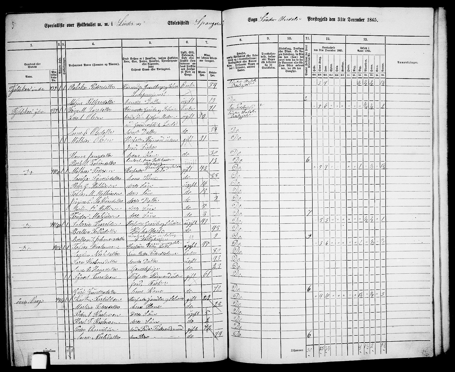 RA, Folketelling 1865 for 1029P Sør-Audnedal prestegjeld, 1865, s. 187