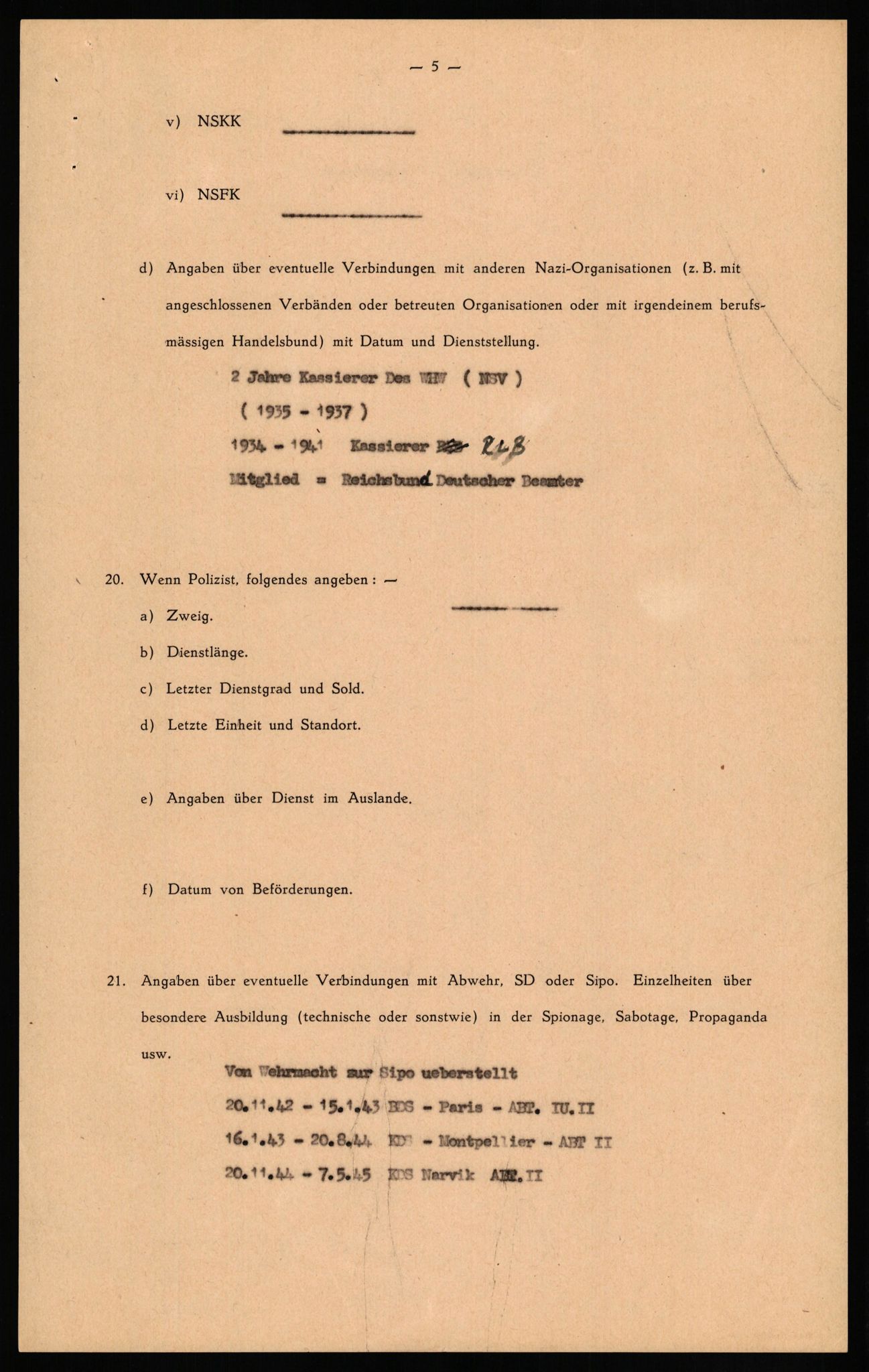 Forsvaret, Forsvarets overkommando II, RA/RAFA-3915/D/Db/L0023: CI Questionaires. Tyske okkupasjonsstyrker i Norge. Tyskere., 1945-1946, s. 538
