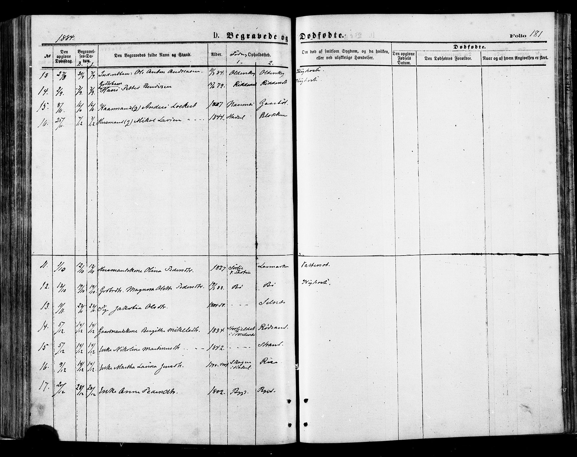 Ministerialprotokoller, klokkerbøker og fødselsregistre - Nordland, AV/SAT-A-1459/895/L1370: Ministerialbok nr. 895A05, 1873-1884, s. 181