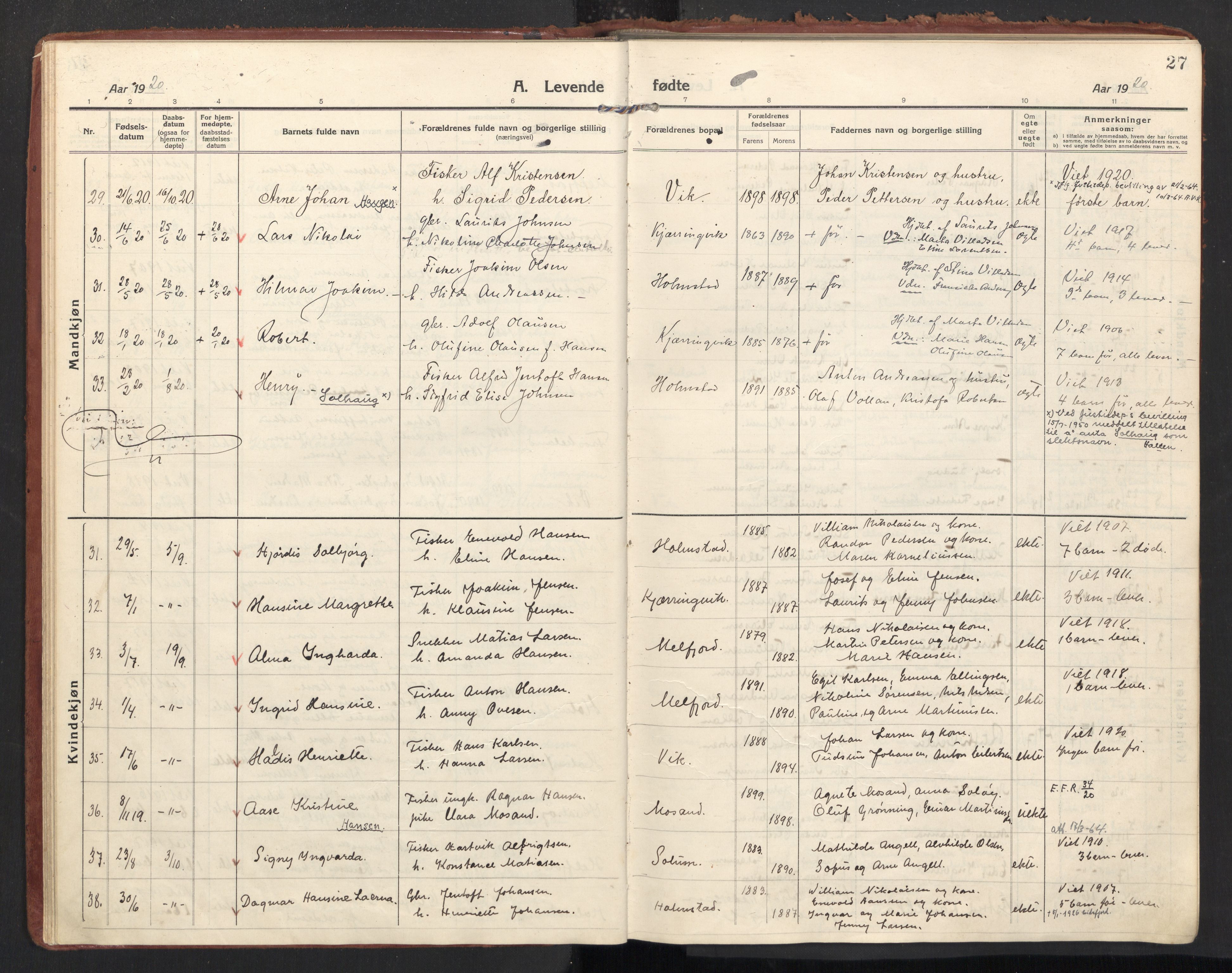 Ministerialprotokoller, klokkerbøker og fødselsregistre - Nordland, AV/SAT-A-1459/890/L1288: Ministerialbok nr. 890A03, 1915-1925, s. 27