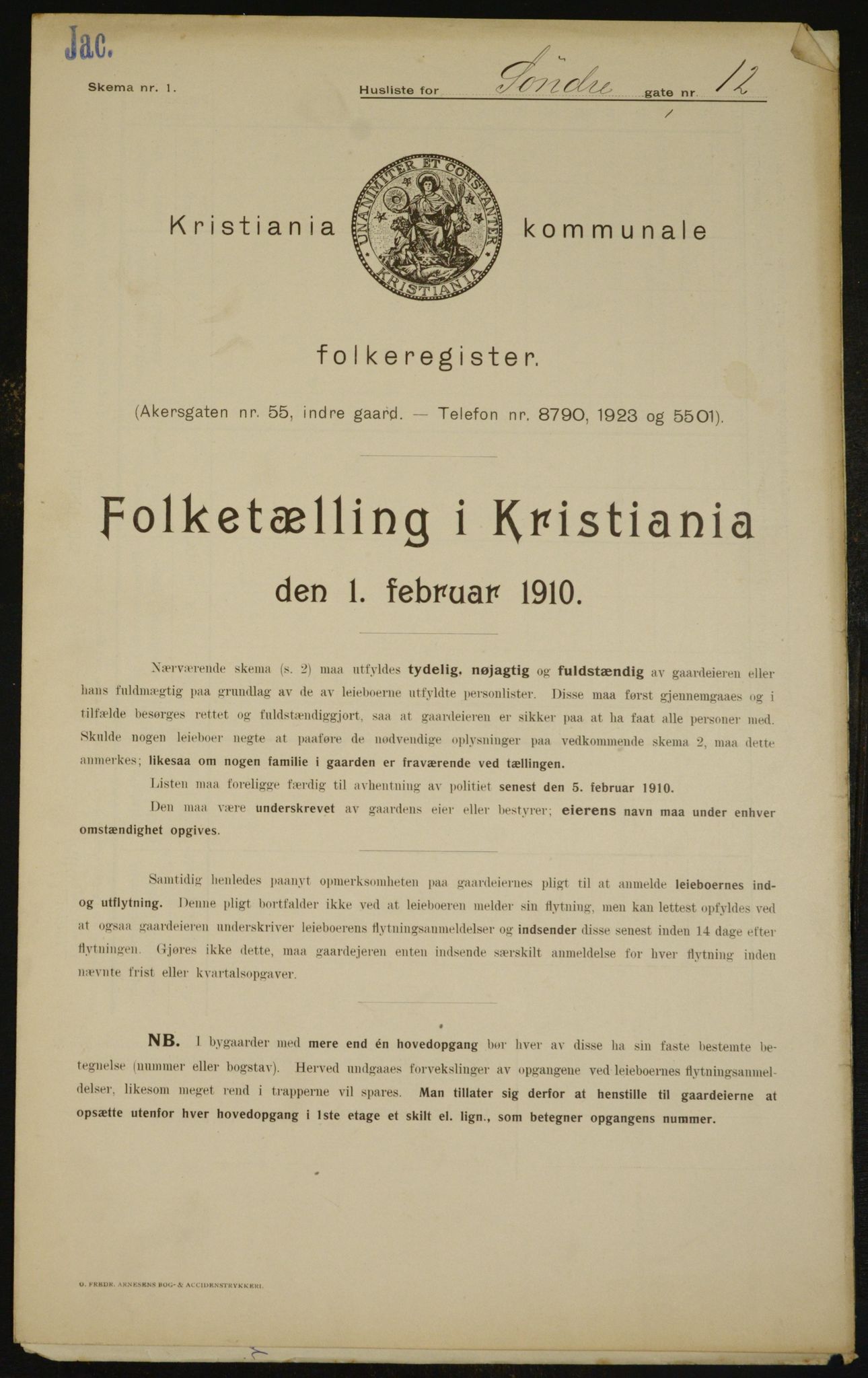 OBA, Kommunal folketelling 1.2.1910 for Kristiania, 1910, s. 101046