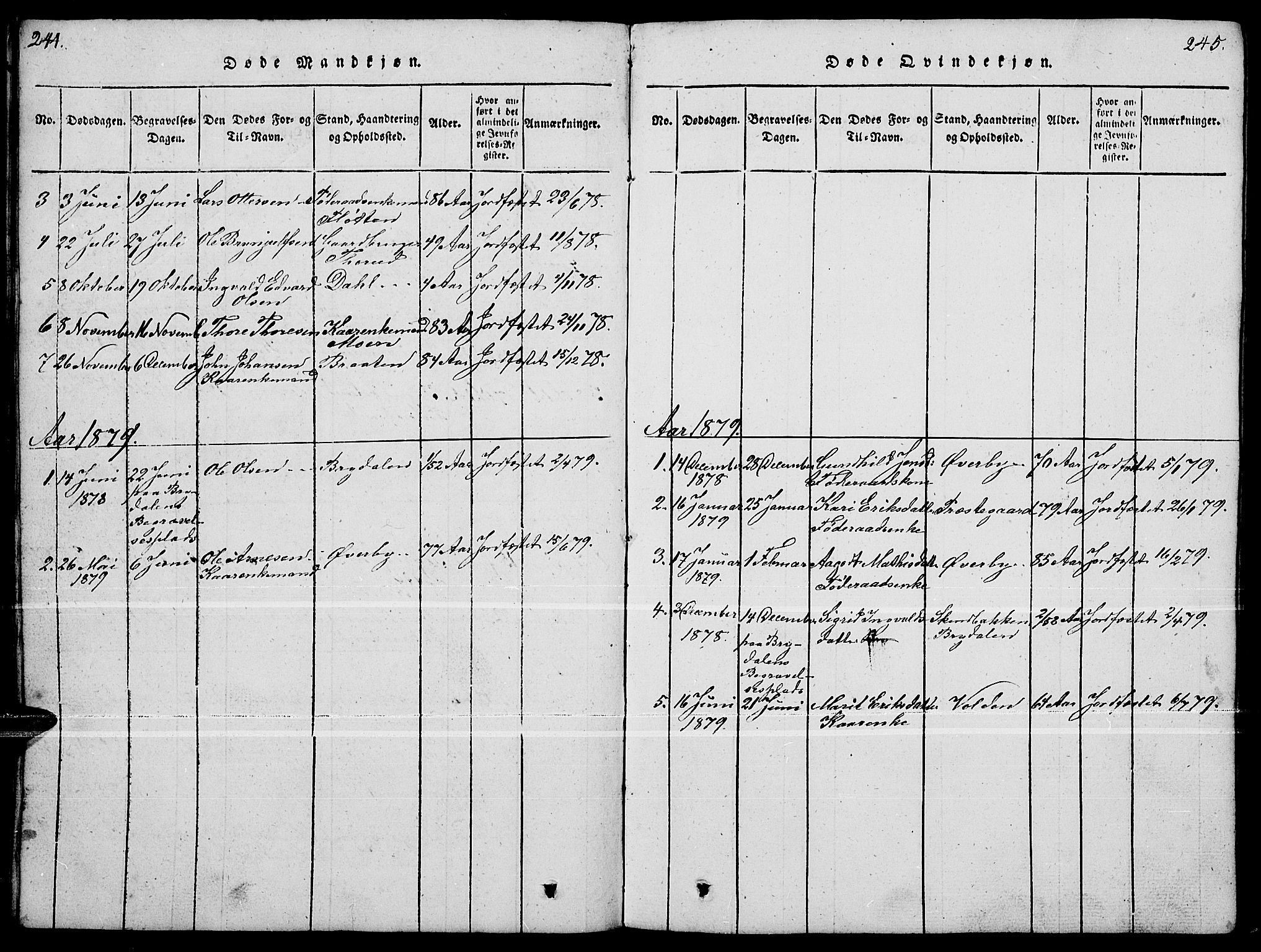 Tynset prestekontor, SAH/PREST-058/H/Ha/Hab/L0004: Klokkerbok nr. 4, 1814-1879, s. 244-245