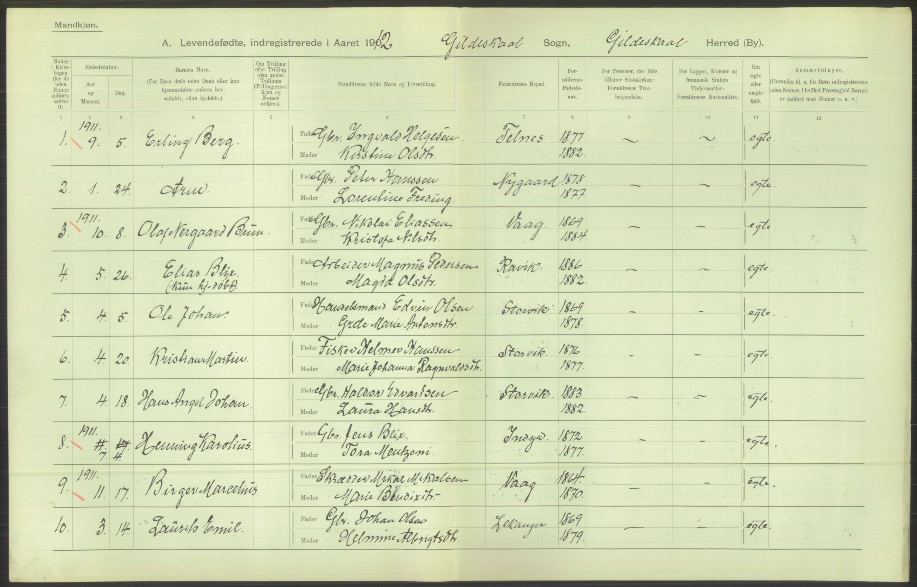 Statistisk sentralbyrå, Sosiodemografiske emner, Befolkning, AV/RA-S-2228/D/Df/Dfb/Dfbb/L0046: Nordlands amt: Levendefødte menn og kvinner. Bygder., 1912, s. 56