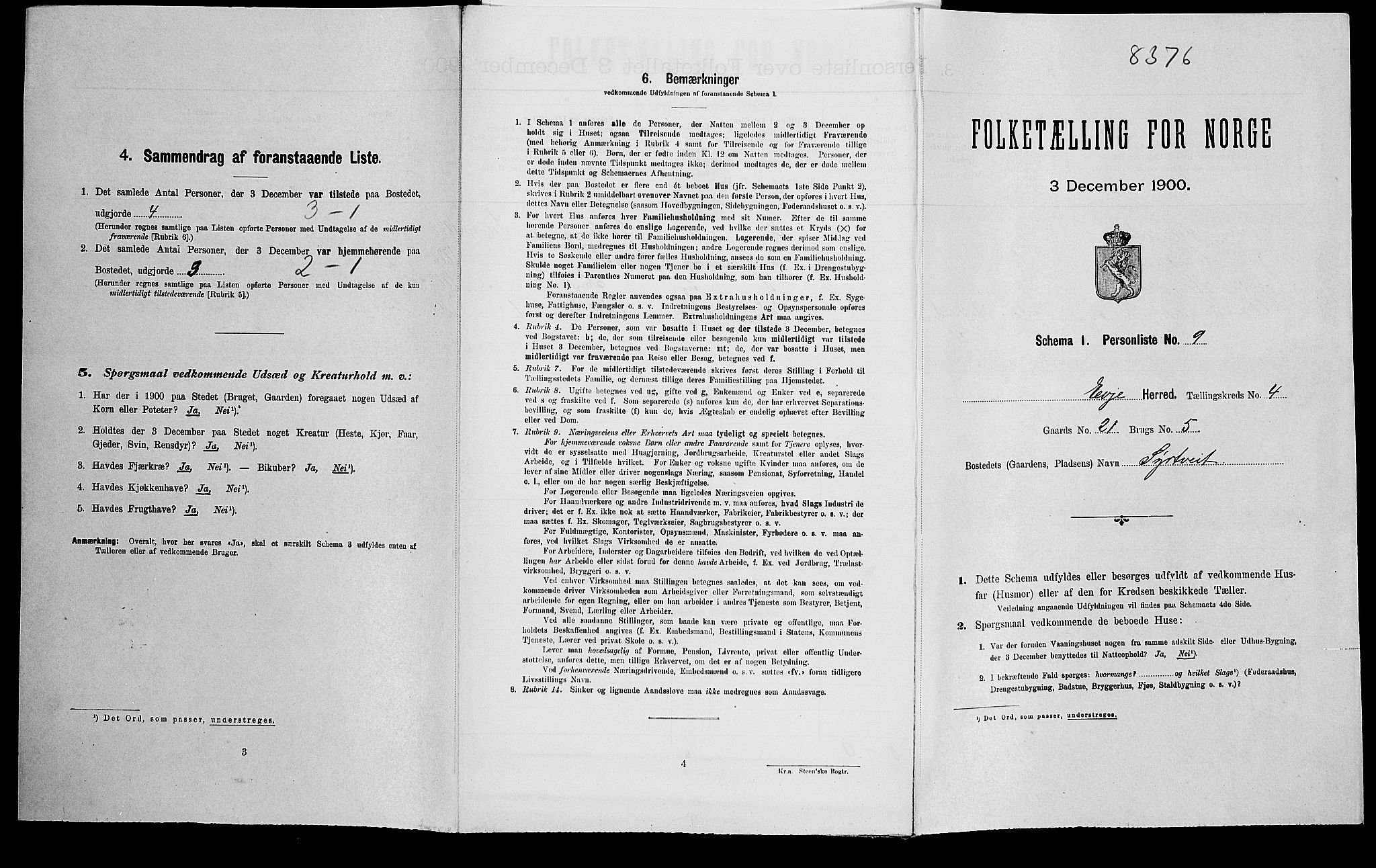 SAK, Folketelling 1900 for 0937 Evje herred, 1900, s. 250