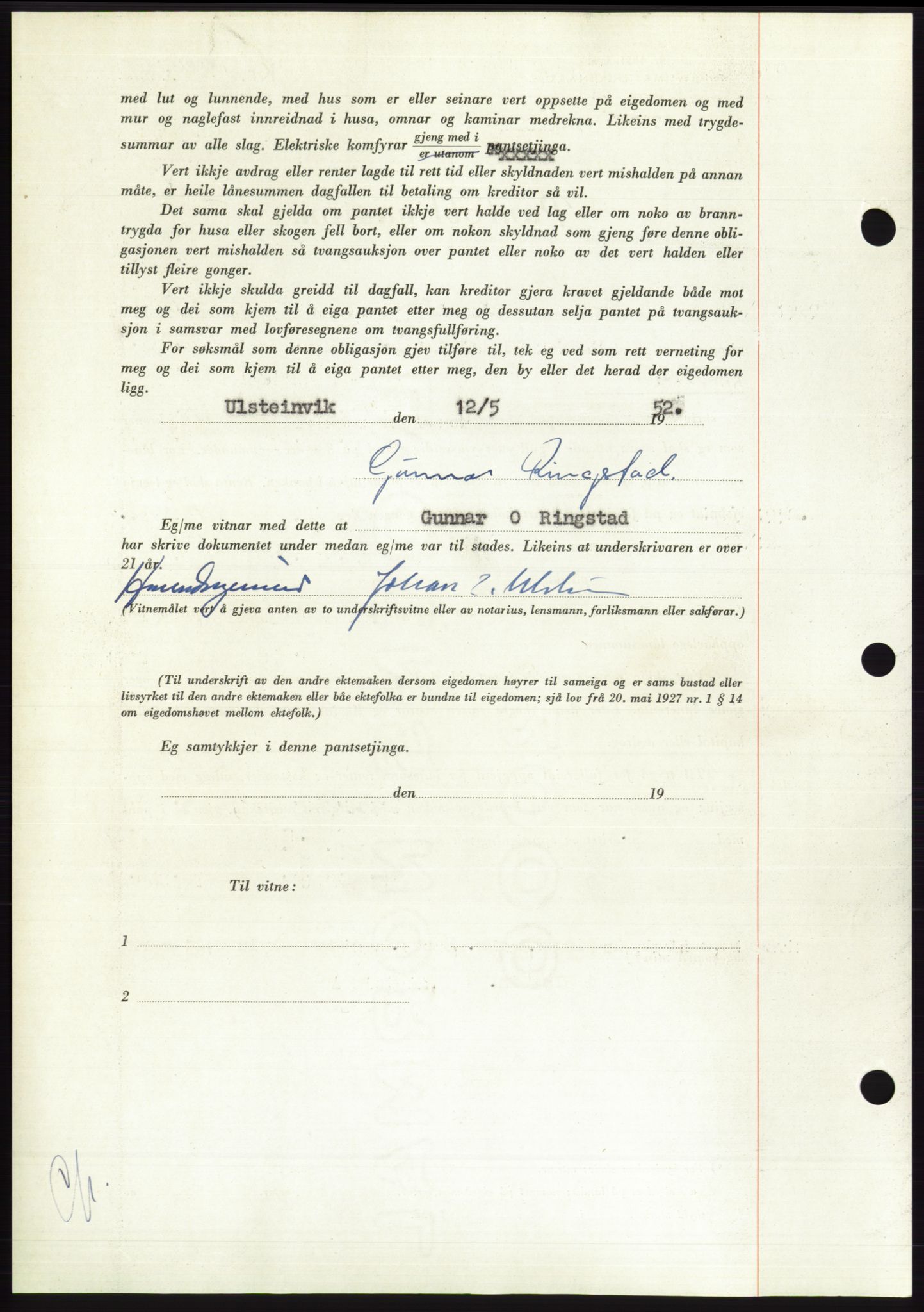 Søre Sunnmøre sorenskriveri, AV/SAT-A-4122/1/2/2C/L0121: Pantebok nr. 9B, 1951-1952, Dagboknr: 931/1952