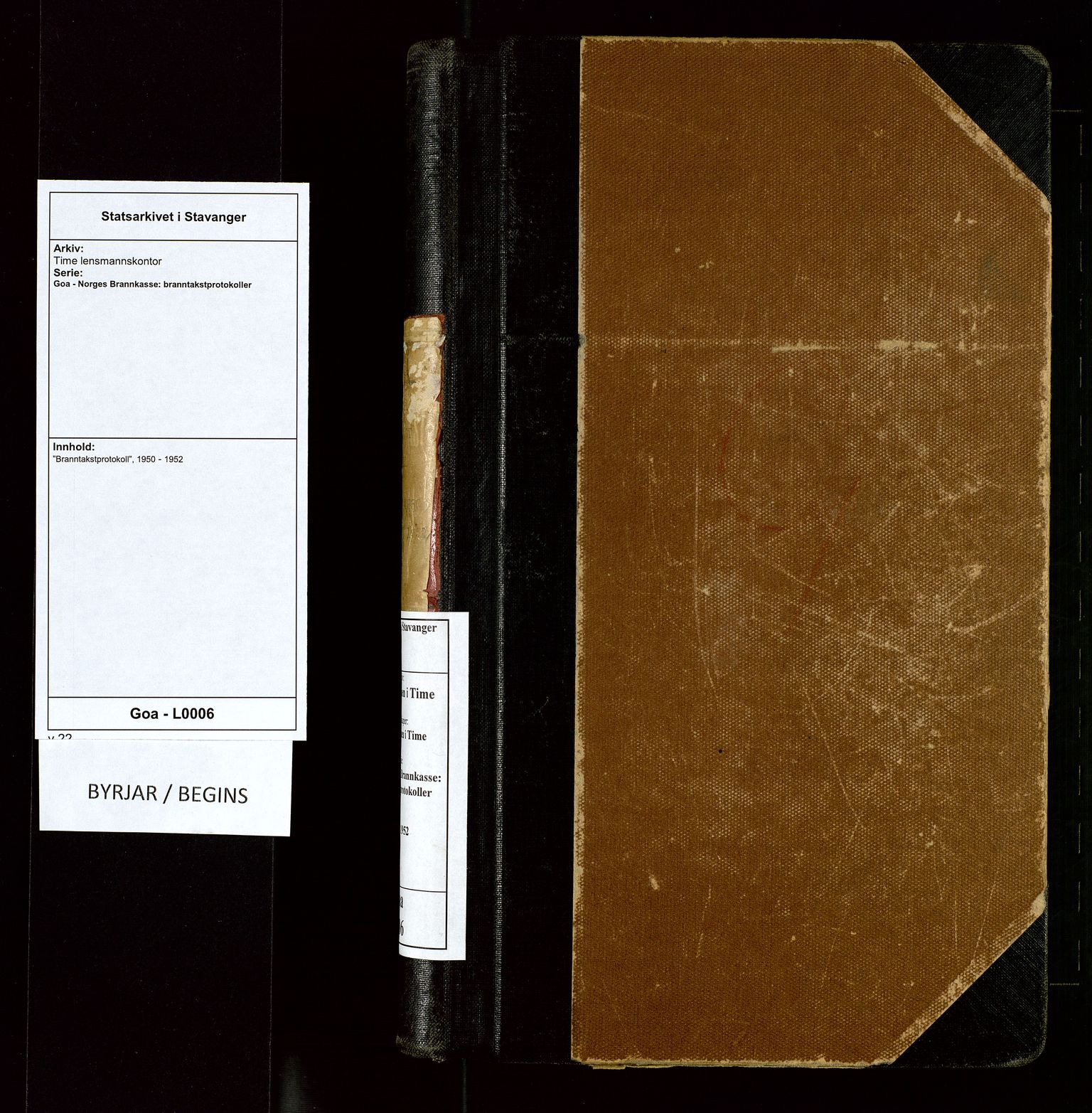 Time lensmannskontor, AV/SAST-A-100420/Goa/L0006: "Branntakstprotokoll", 1950-1952