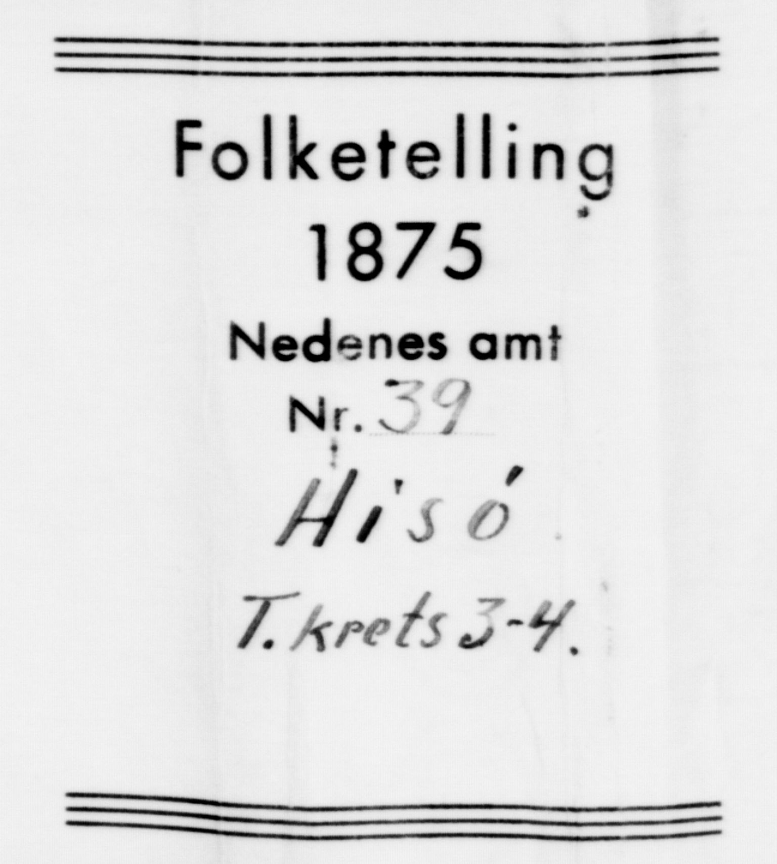 SAK, Folketelling 1875 for 0922P Hisøy prestegjeld, 1875, s. 488