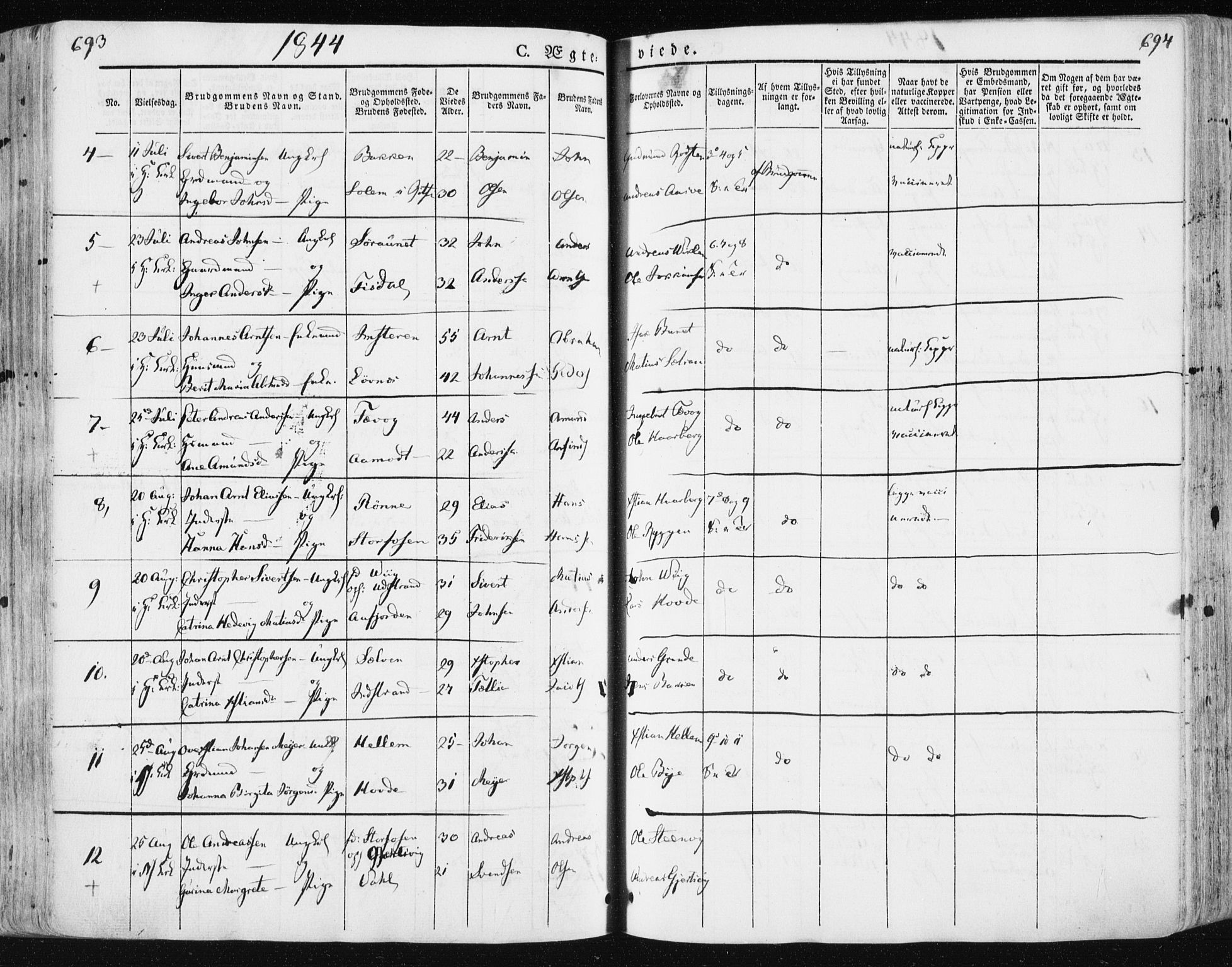 Ministerialprotokoller, klokkerbøker og fødselsregistre - Sør-Trøndelag, SAT/A-1456/659/L0736: Ministerialbok nr. 659A06, 1842-1856, s. 693-694