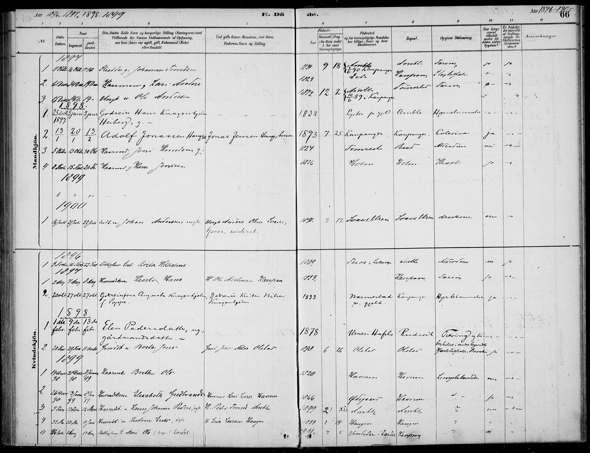 Sogndal sokneprestembete, AV/SAB-A-81301/H/Haa/Haad/L0001: Ministerialbok nr. D  1, 1878-1907, s. 66