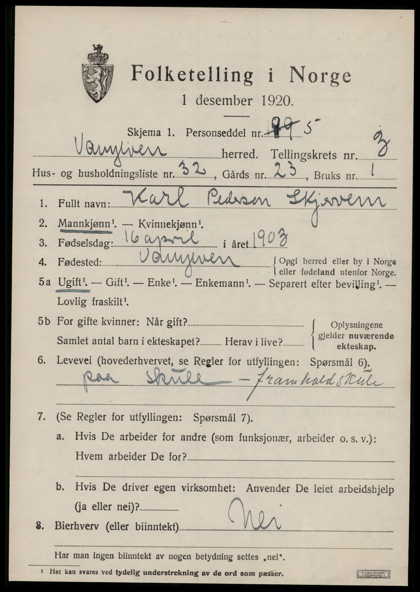 SAT, Folketelling 1920 for 1511 Vanylven herred, 1920, s. 2223
