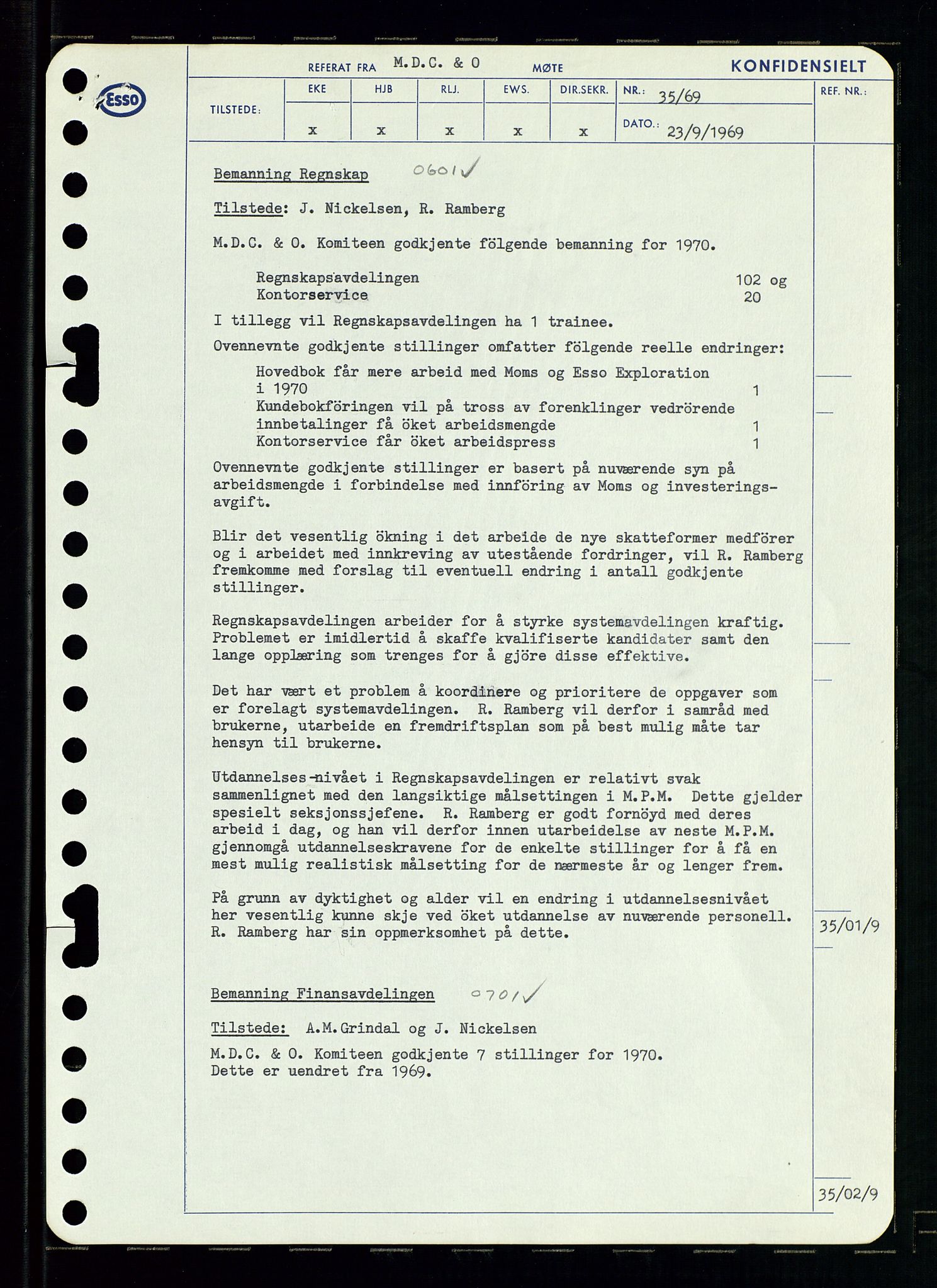 Pa 0982 - Esso Norge A/S, AV/SAST-A-100448/A/Aa/L0003/0001: Den administrerende direksjon Board minutes (styrereferater) og Bedriftforsamlingsprotokoll / Den administrerende direksjon Board minutes (styrereferater), 1969, s. 181