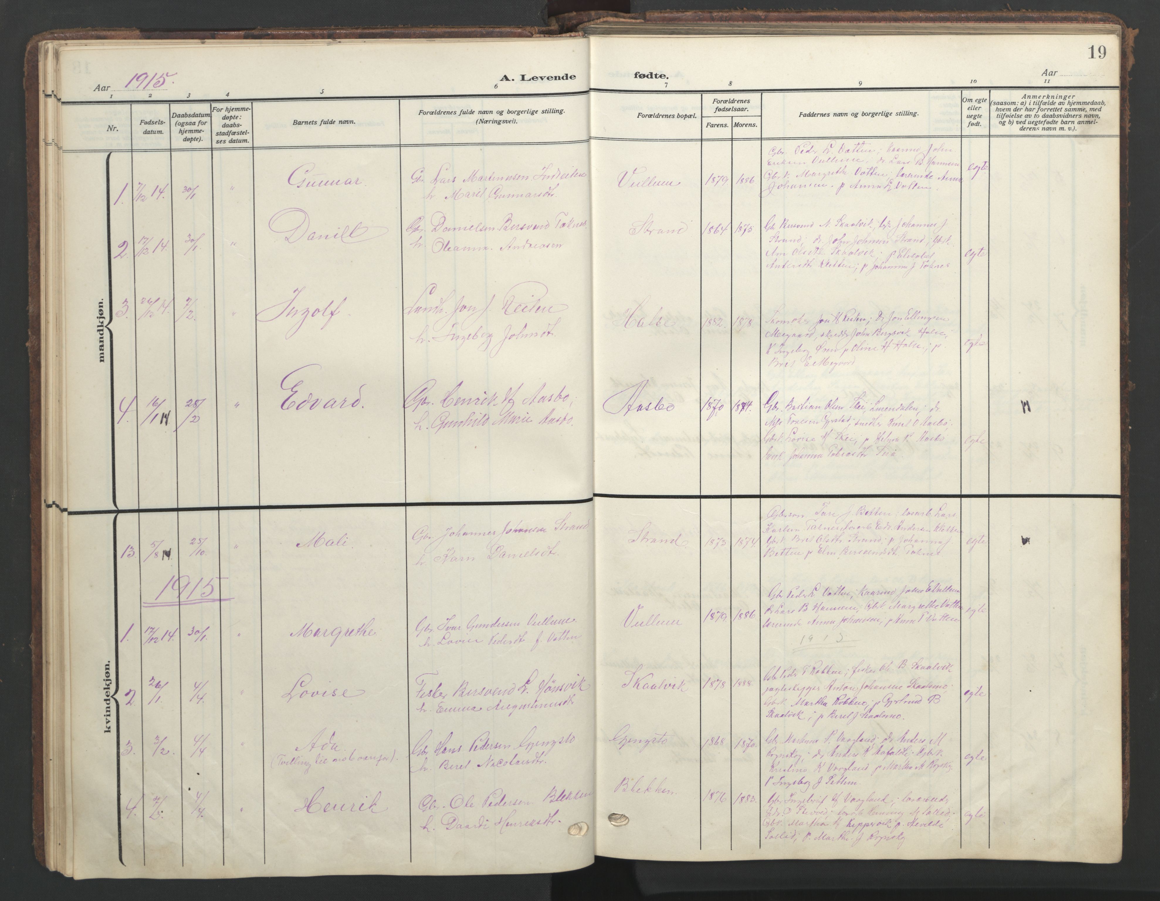 Ministerialprotokoller, klokkerbøker og fødselsregistre - Møre og Romsdal, SAT/A-1454/576/L0891: Klokkerbok nr. 576C02, 1909-1946, s. 19