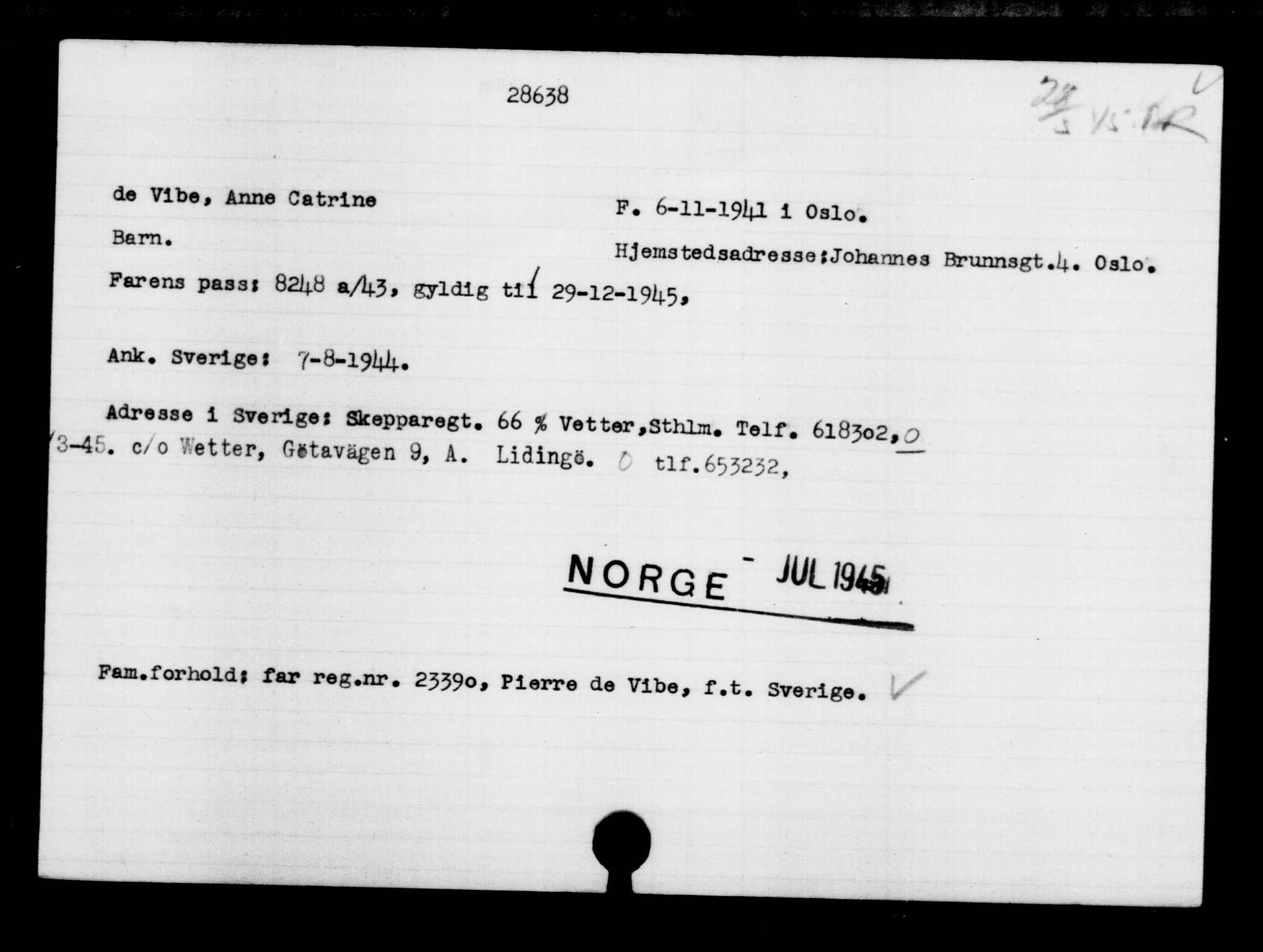 Utenriksstasjonene, Legasjonen i Stockholm, Flyktningkontoret, AV/RA-S-6753/V/Va/L0012: Kjesäterkartoteket, flyktninger med registreringsnr. 28300-31566, 1940-1945, s. 361