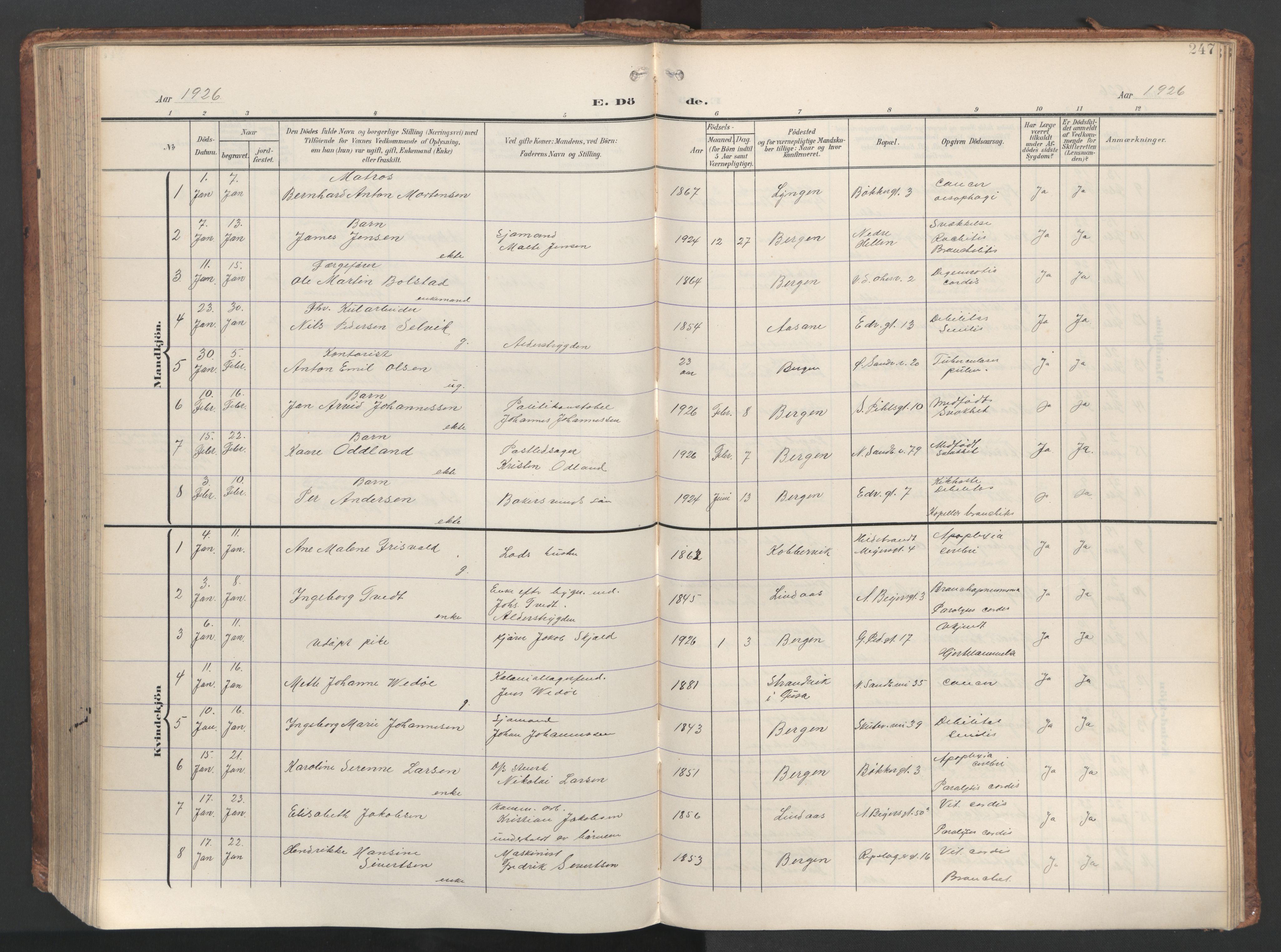 Sandviken Sokneprestembete, AV/SAB-A-77601/H/Ha/L0019: Ministerialbok nr. E 2, 1905-1933, s. 247
