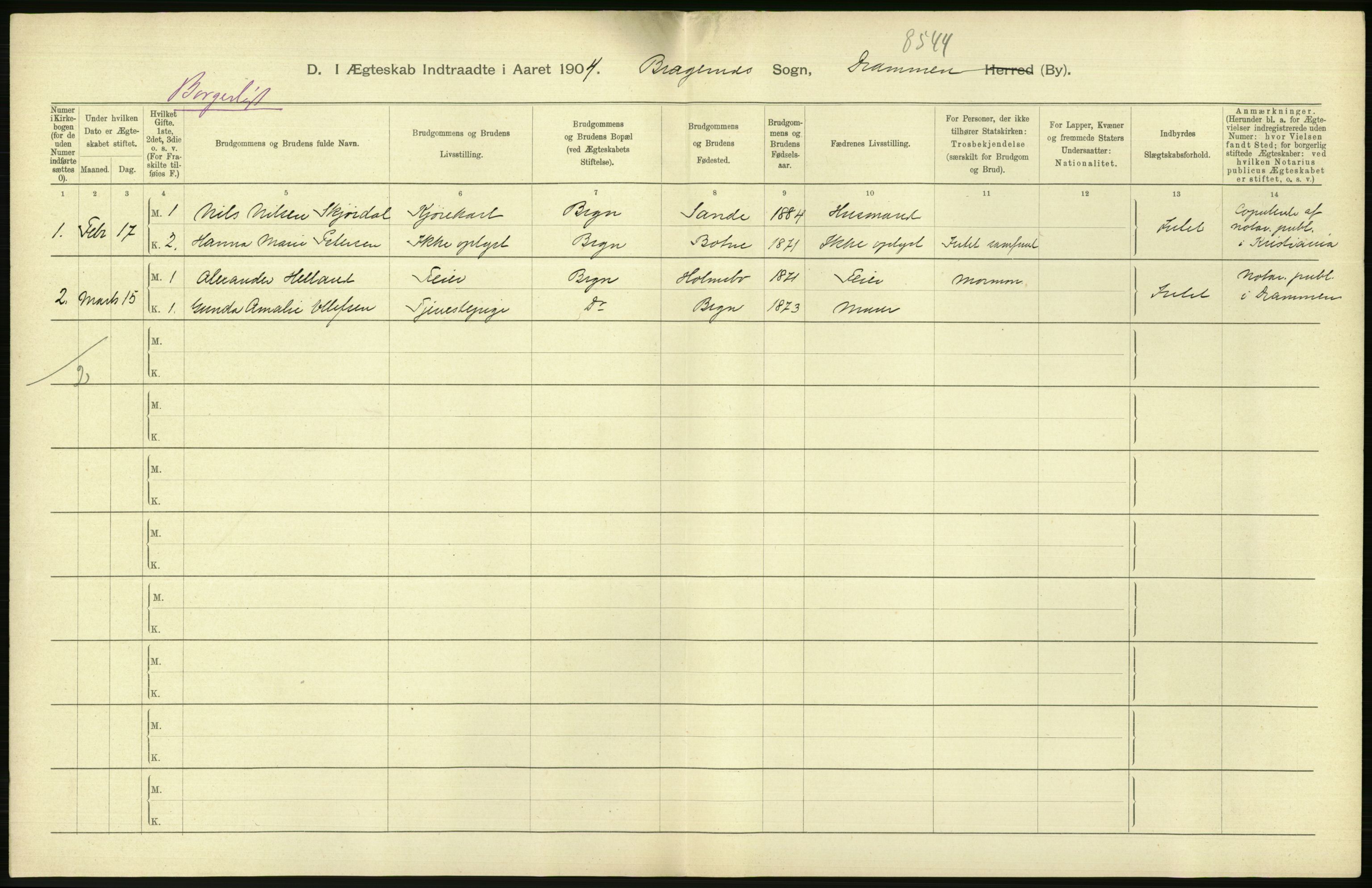 Statistisk sentralbyrå, Sosiodemografiske emner, Befolkning, AV/RA-S-2228/D/Df/Dfa/Dfab/L0007: Buskerud amt: Fødte, gifte, døde, 1904, s. 650