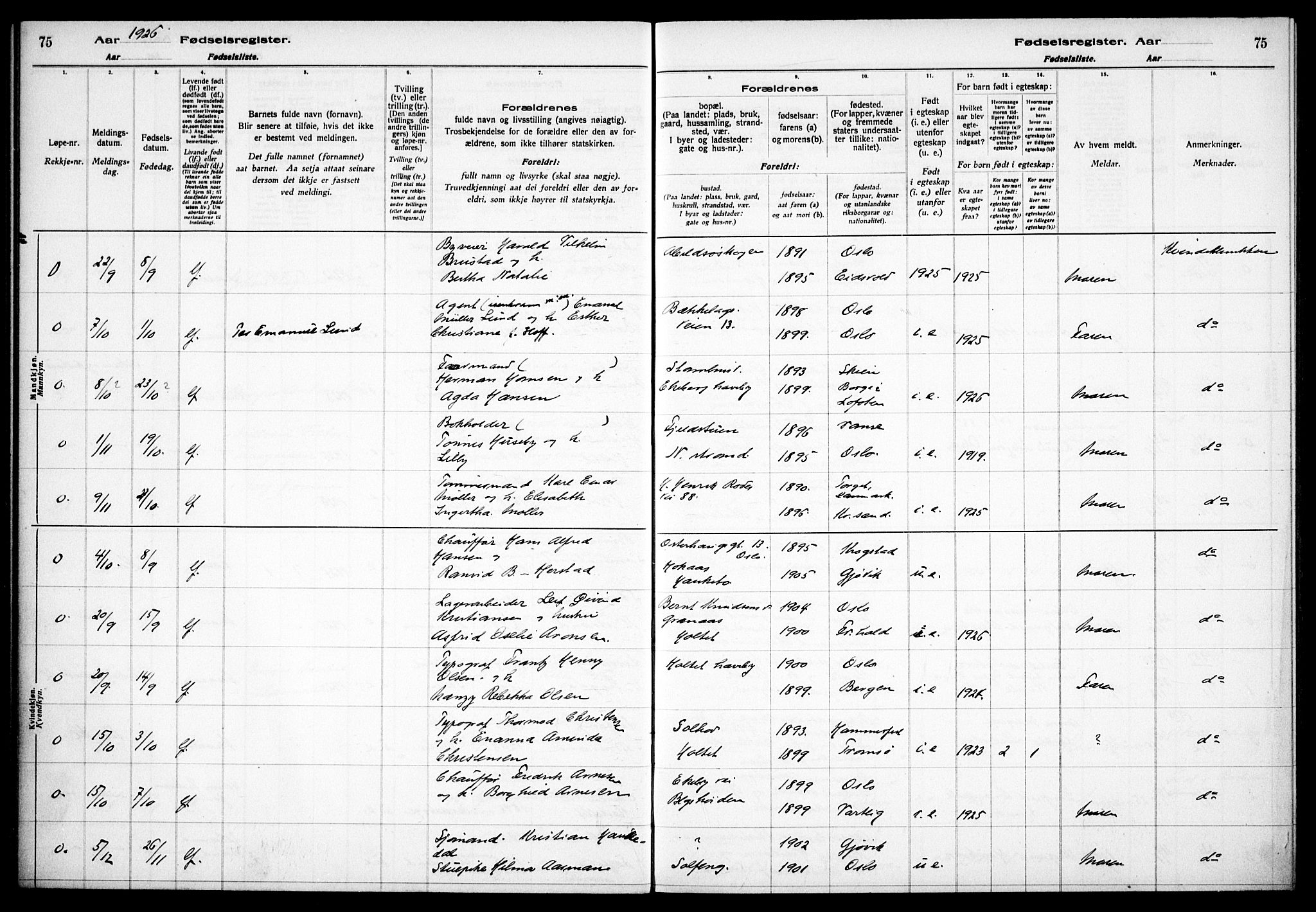 Nordstrand prestekontor Kirkebøker, AV/SAO-A-10362a/J/Ja/L0002: Fødselsregister nr. I 2, 1924-1930, s. 75