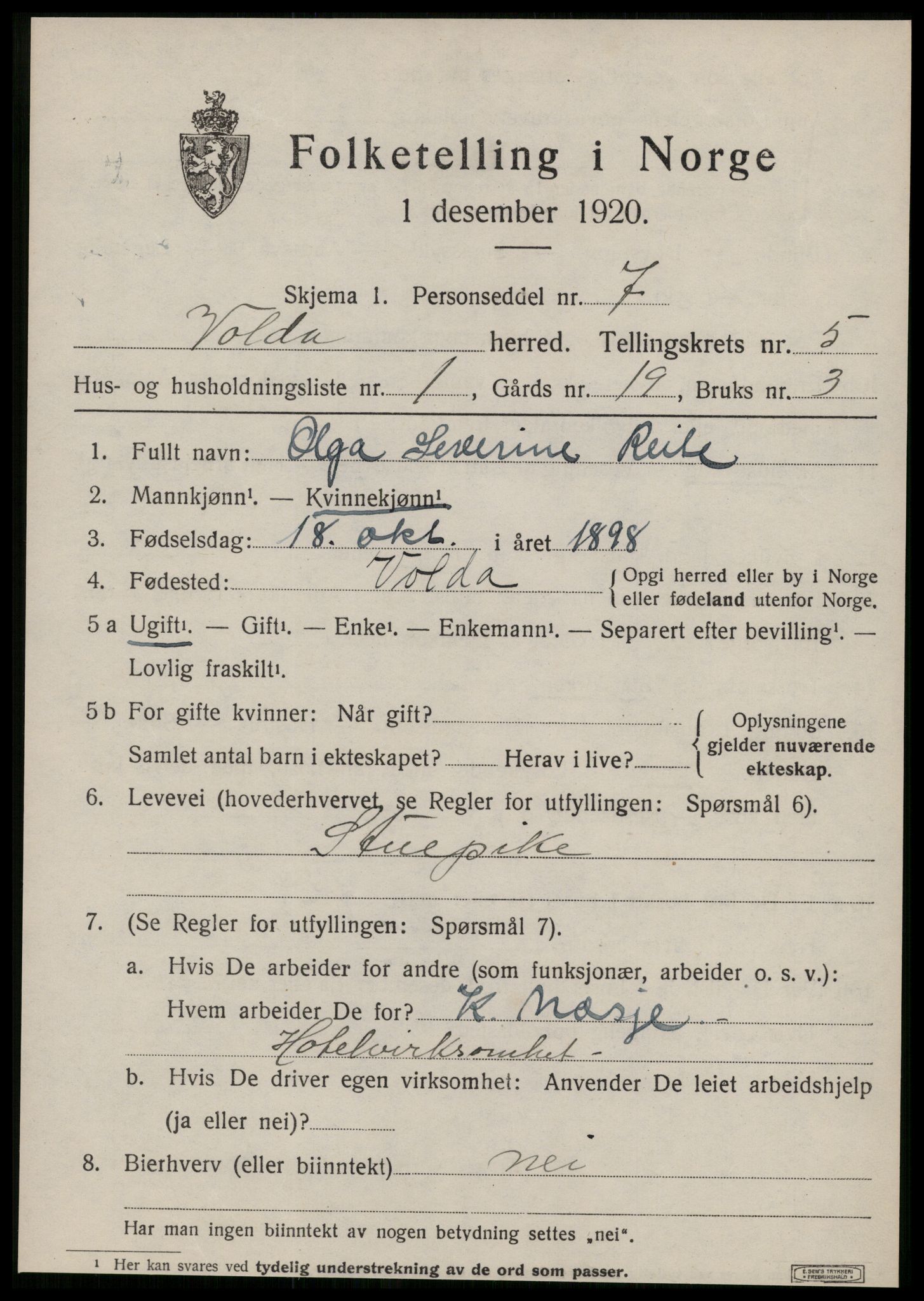 SAT, Folketelling 1920 for 1519 Volda herred, 1920, s. 3702