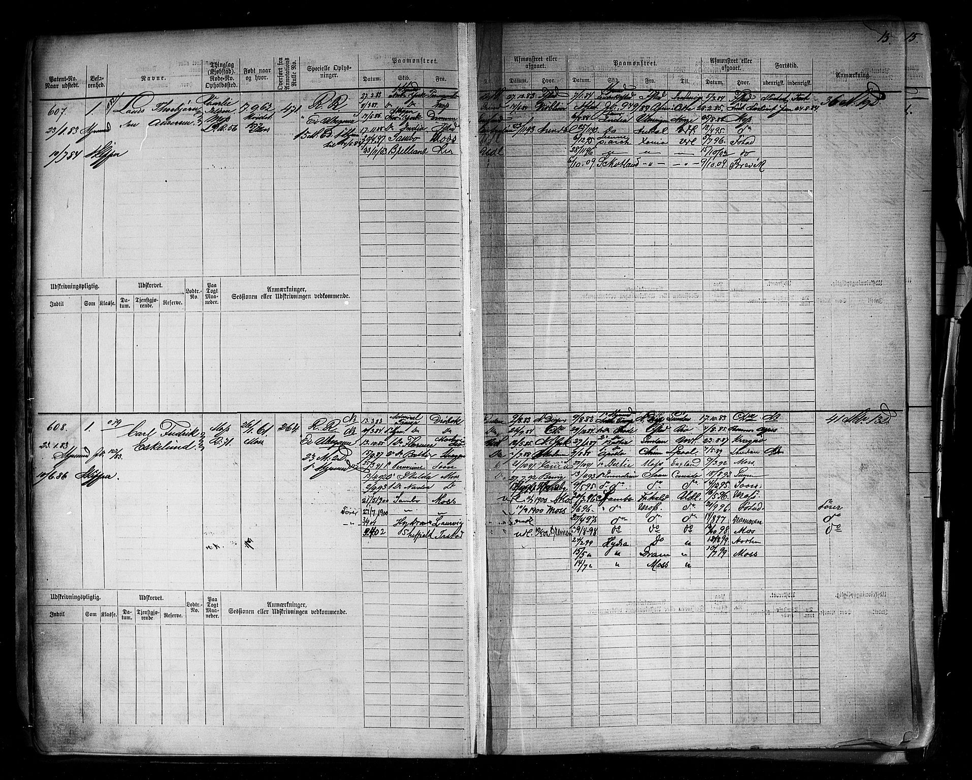 Moss mønstringskontor, AV/SAO-A-10569d/F/Fc/Fcb/L0002: Hovedrulle, 1882-1912, s. 15