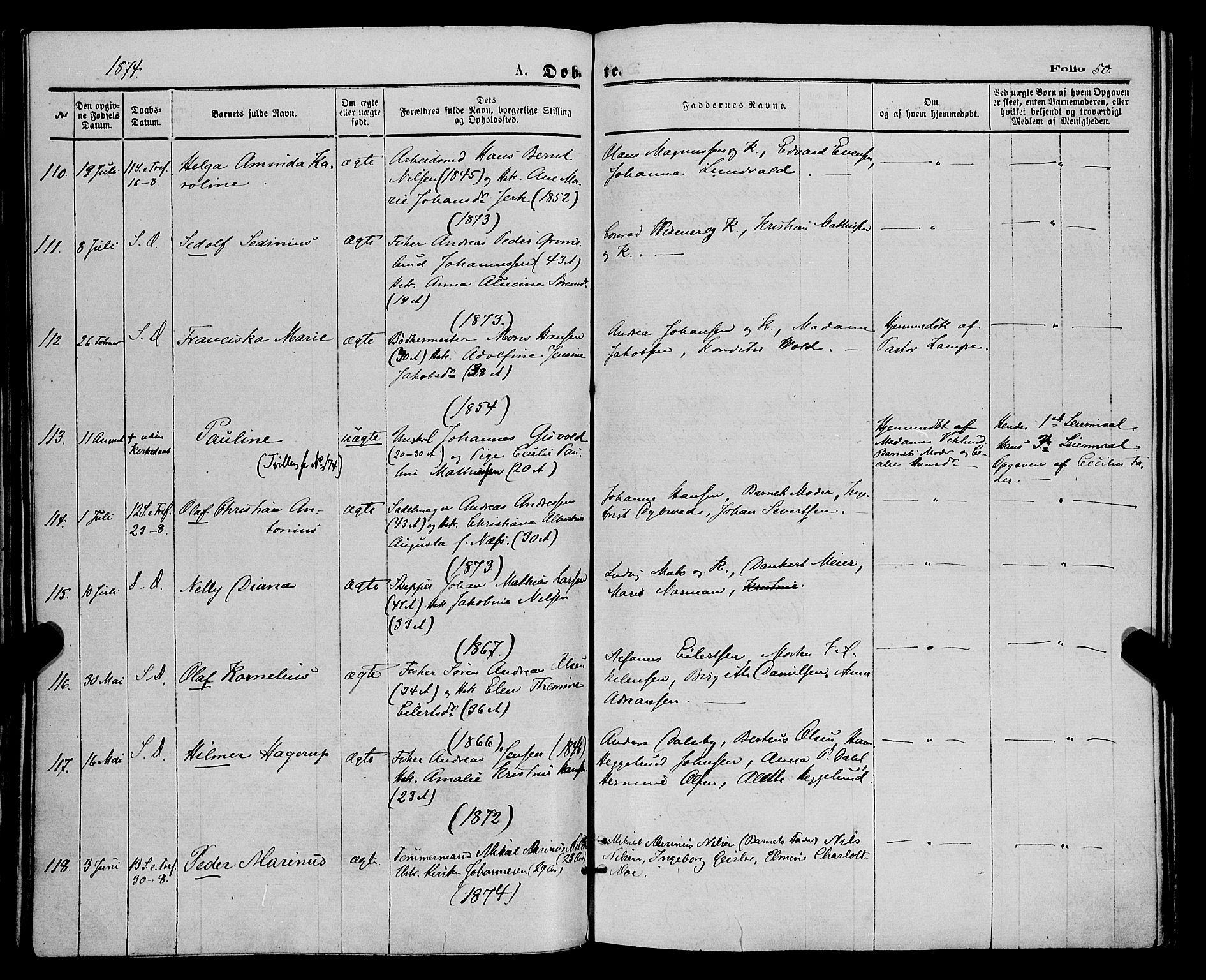 Tromsø sokneprestkontor/stiftsprosti/domprosti, AV/SATØ-S-1343/G/Ga/L0013kirke: Ministerialbok nr. 13, 1872-1877, s. 50