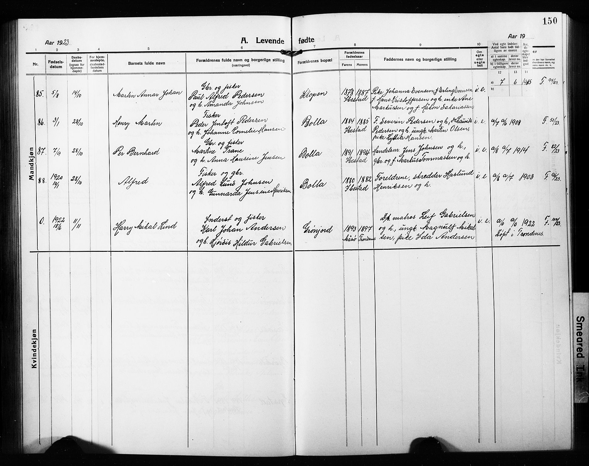 Ibestad sokneprestembete, AV/SATØ-S-0077/H/Ha/Hab/L0010klokker: Klokkerbok nr. 10, 1915-1929, s. 150