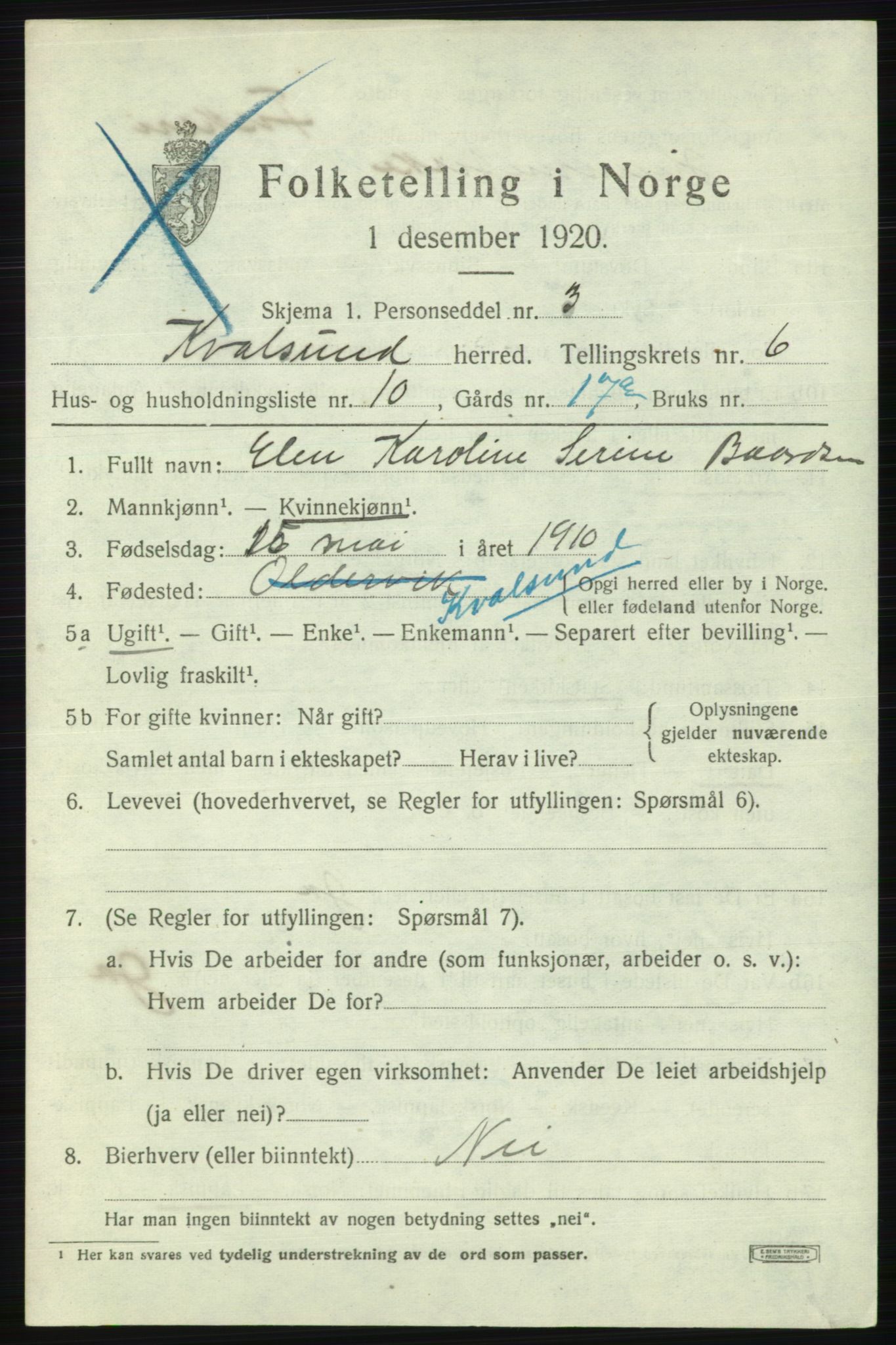 SATØ, Folketelling 1920 for 2017 Kvalsund herred, 1920, s. 2106